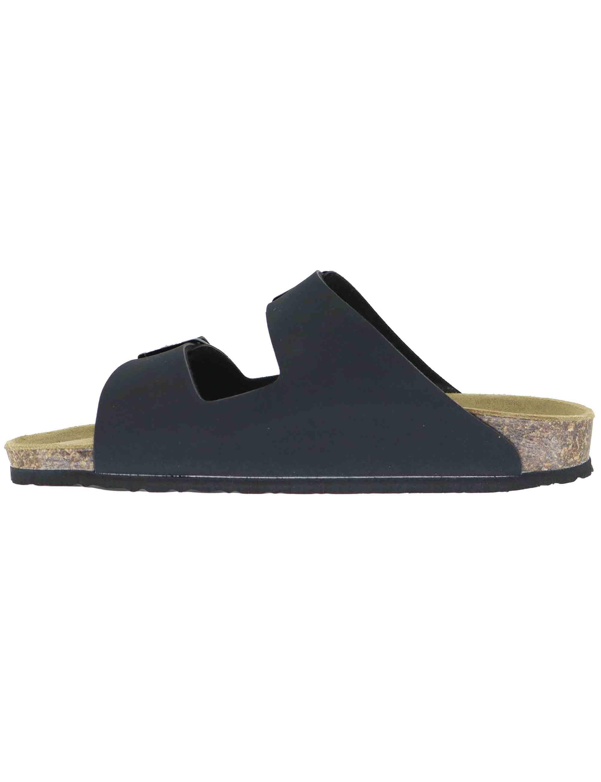 Sandali uomo in pelle nera con doppia fibbia GS823 001 Gold Star 
