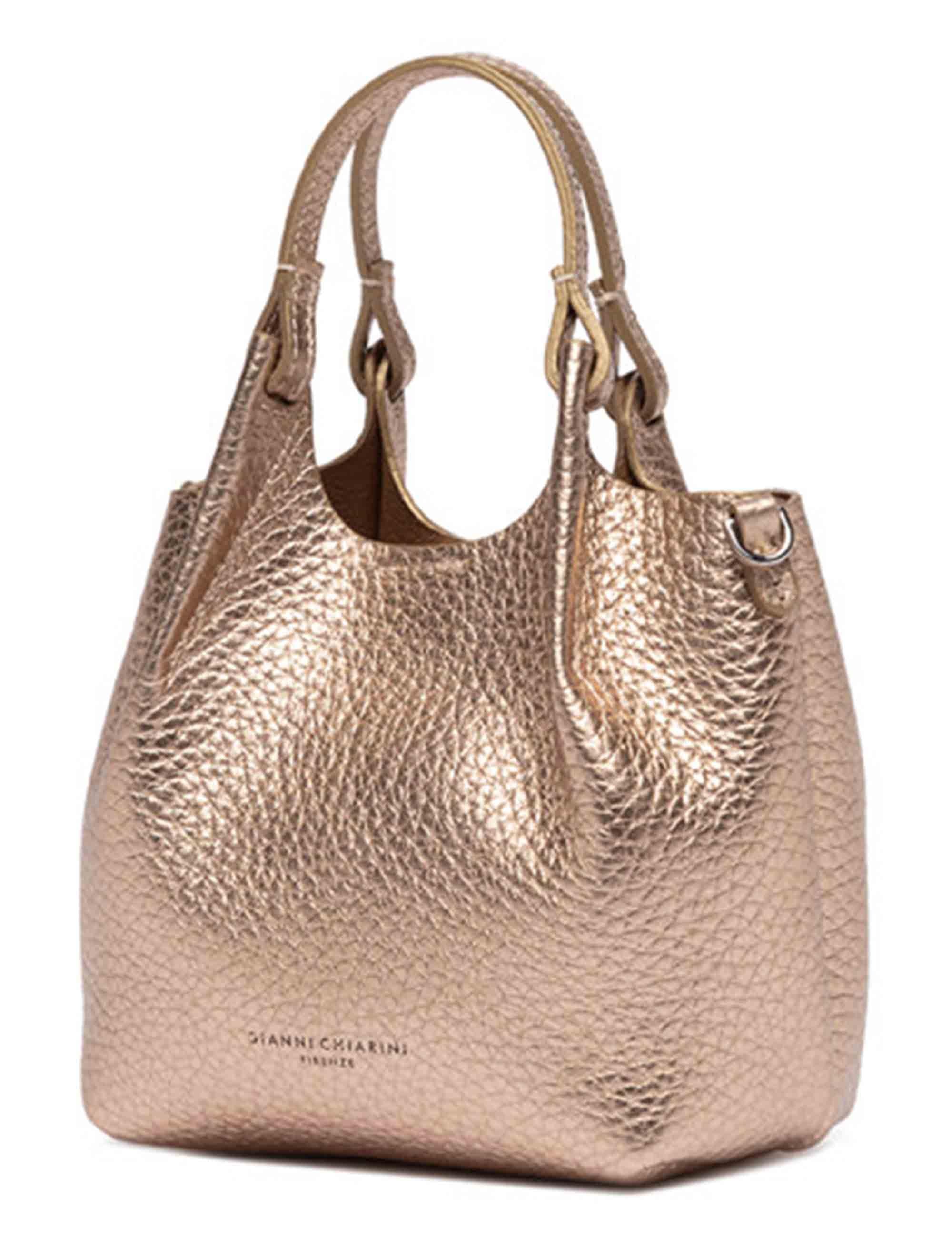 Borse donna Dua in pelle laminato rosa con doppio manico e tracolla BS9718 RNGDBL T.U. 14368 Gianni Chiarini 