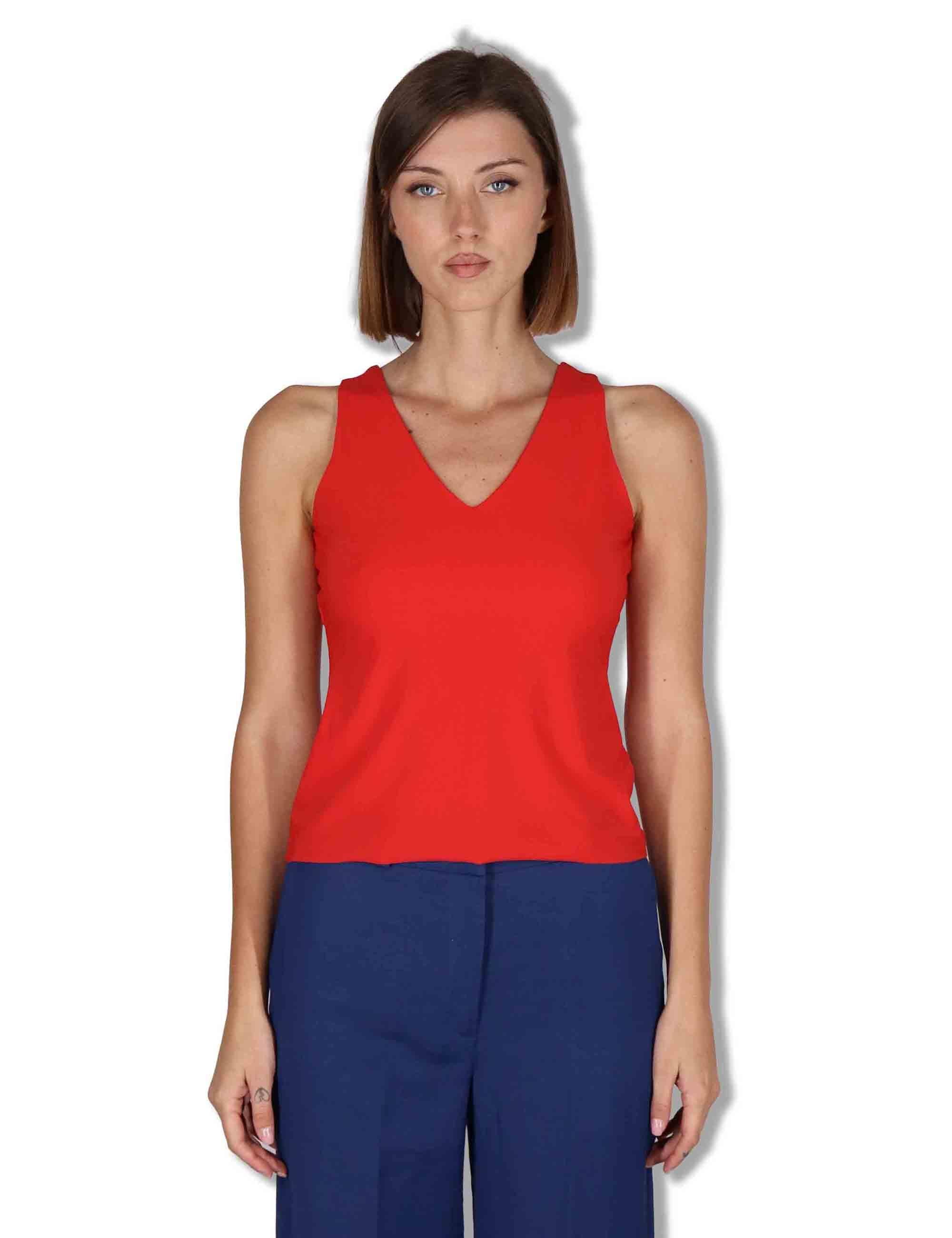 Top donna Soft Jersey in rosso con scollo a V e giromaniche JP556470210 30000 Maliparmi 