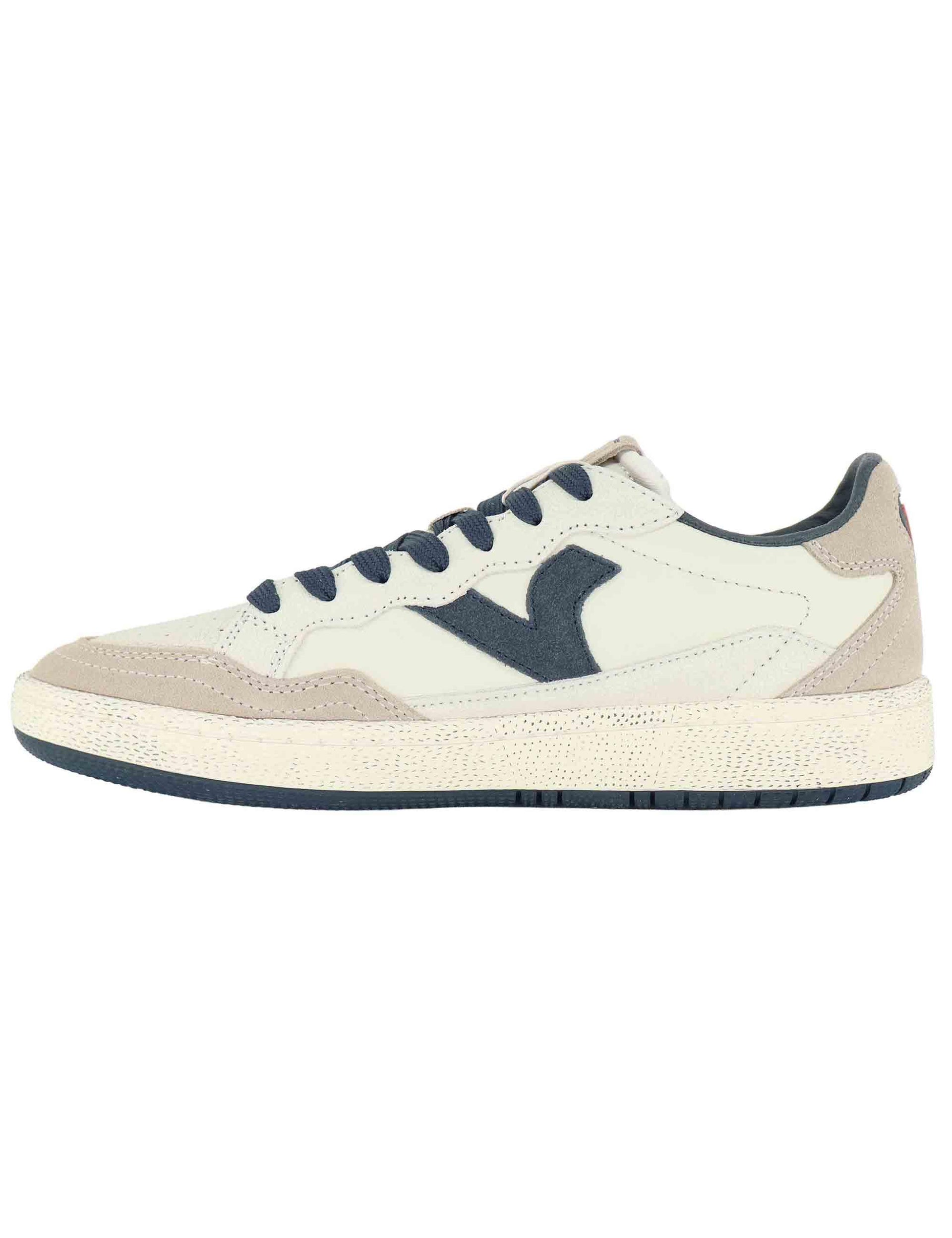 Sneakers uomo in pelle bianca con riporti blu 8806112 Marino Victoria 