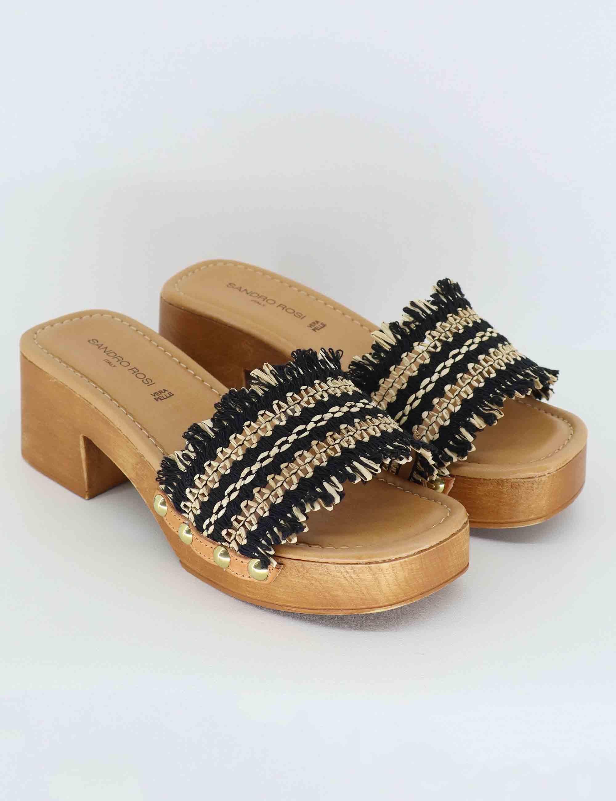 Sandali donna in rafia intrecciata beige con tacco in legno SR9234 001 Sandro Rosi 