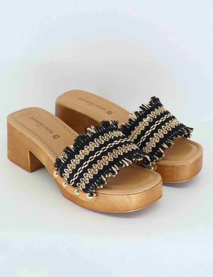 Sandali donna in rafia intrecciata beige con tacco in legno SR9234 001 Sandro Rosi 