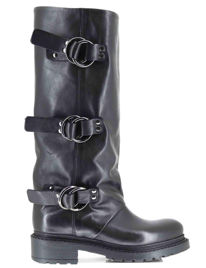 Stivali anfibi donna in pelle nera con fibbie laterali SPMA2460 001 Spatarella 