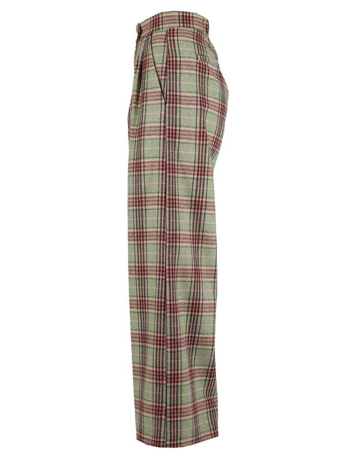 Pantaloni donna in lana verde a quadri con ealstico in vita JABPN0025-F1327 7020 Justmine 