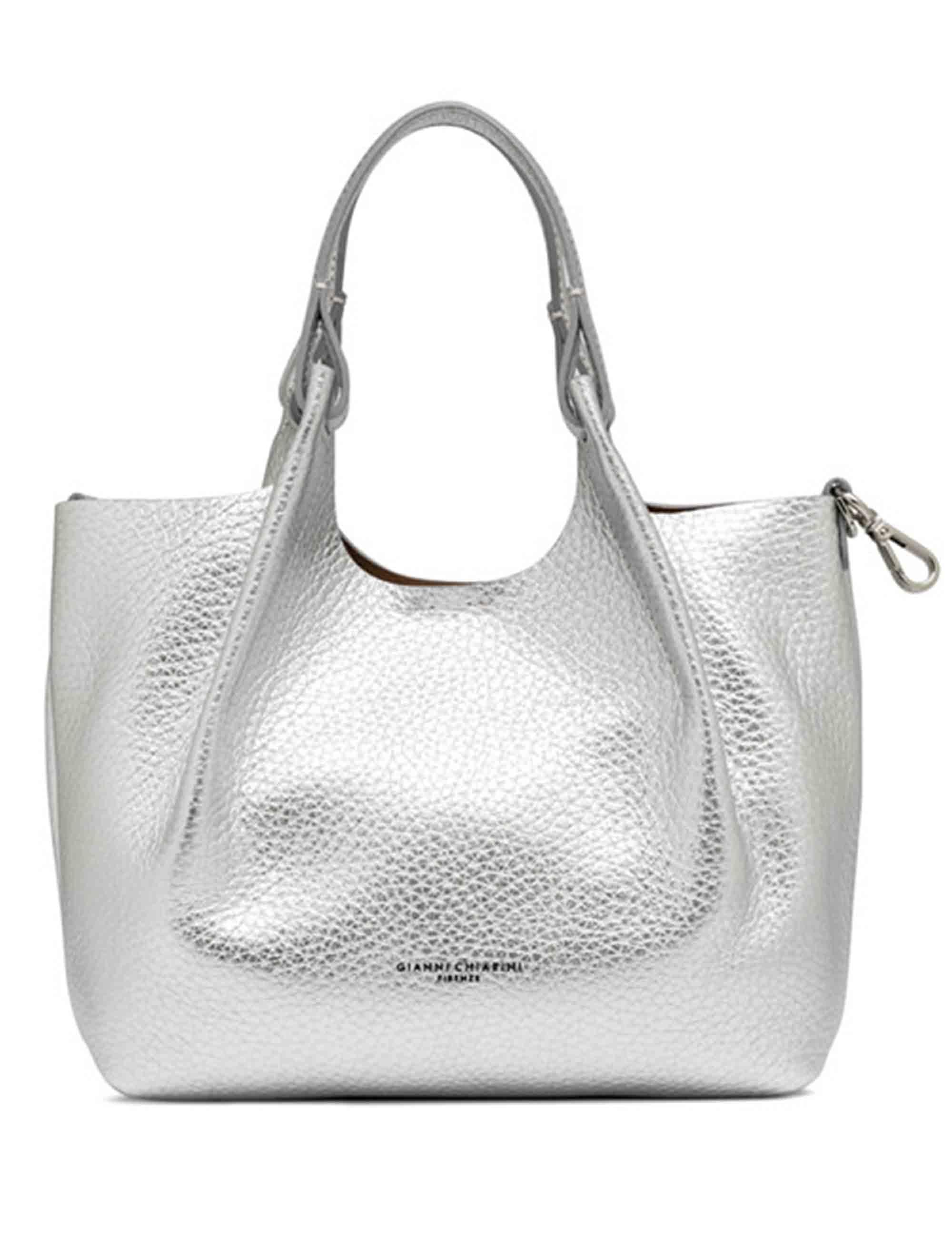 Borse donna Dua in pelle laminata argento con doppi manici e tracolla BS9719 RNGDBL T.U. 14369 Gianni Chiarini 