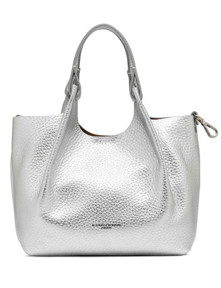 Borse donna Dua in pelle laminata argento con doppi manici e tracolla BS9719 RNGDBL T.U. 14369 Gianni Chiarini 