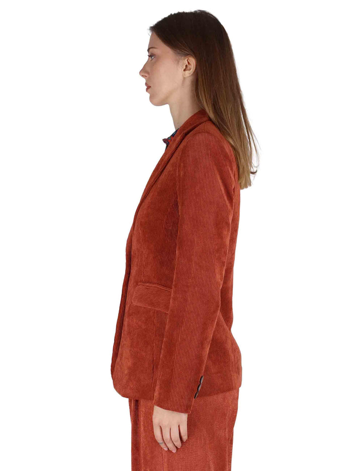 Giacche donna monopetto in velluto aragosta con bottone gioiello JABGA0025-F1240 2207 Justmine 