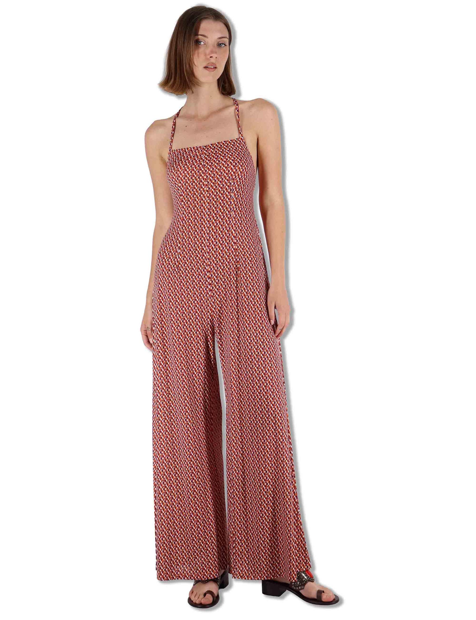 Tuta Salopette Donna Strappy Jumpsuit in tessuto arancione a fantasia JFATU0001-E2820-1245 2102 Justmine 
