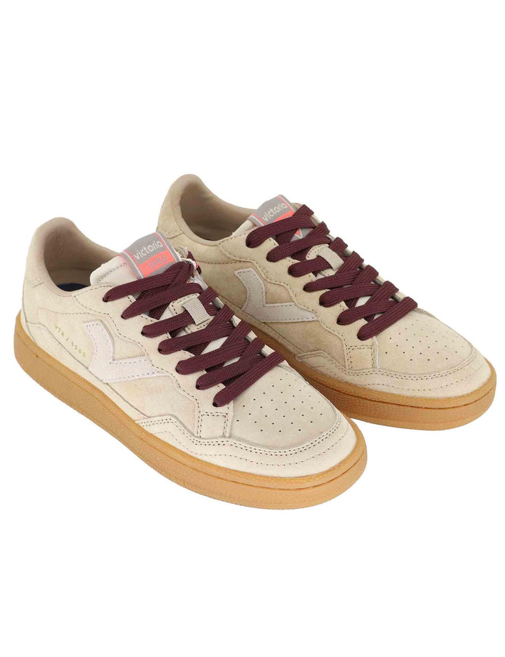 Sneakers donna in camoscio beige con suola ambra 8806111W Beige Victoria 