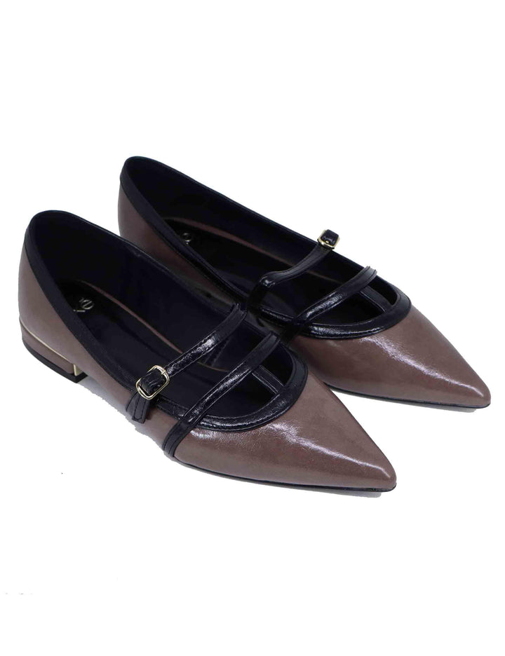 Ballerine donna in eco pelle taupe con punta a punta T170008117F7 029 Exe 