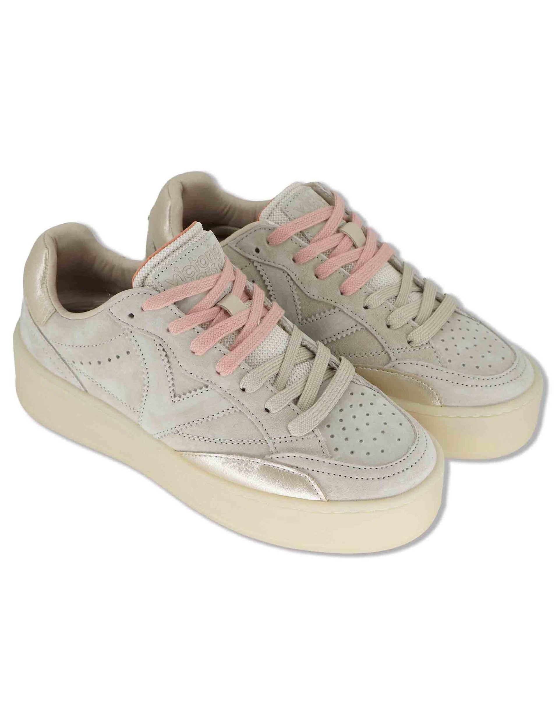 Sneakers donna Turin in nabuk beige con suola alta 1265100 80_Beige Victoria 