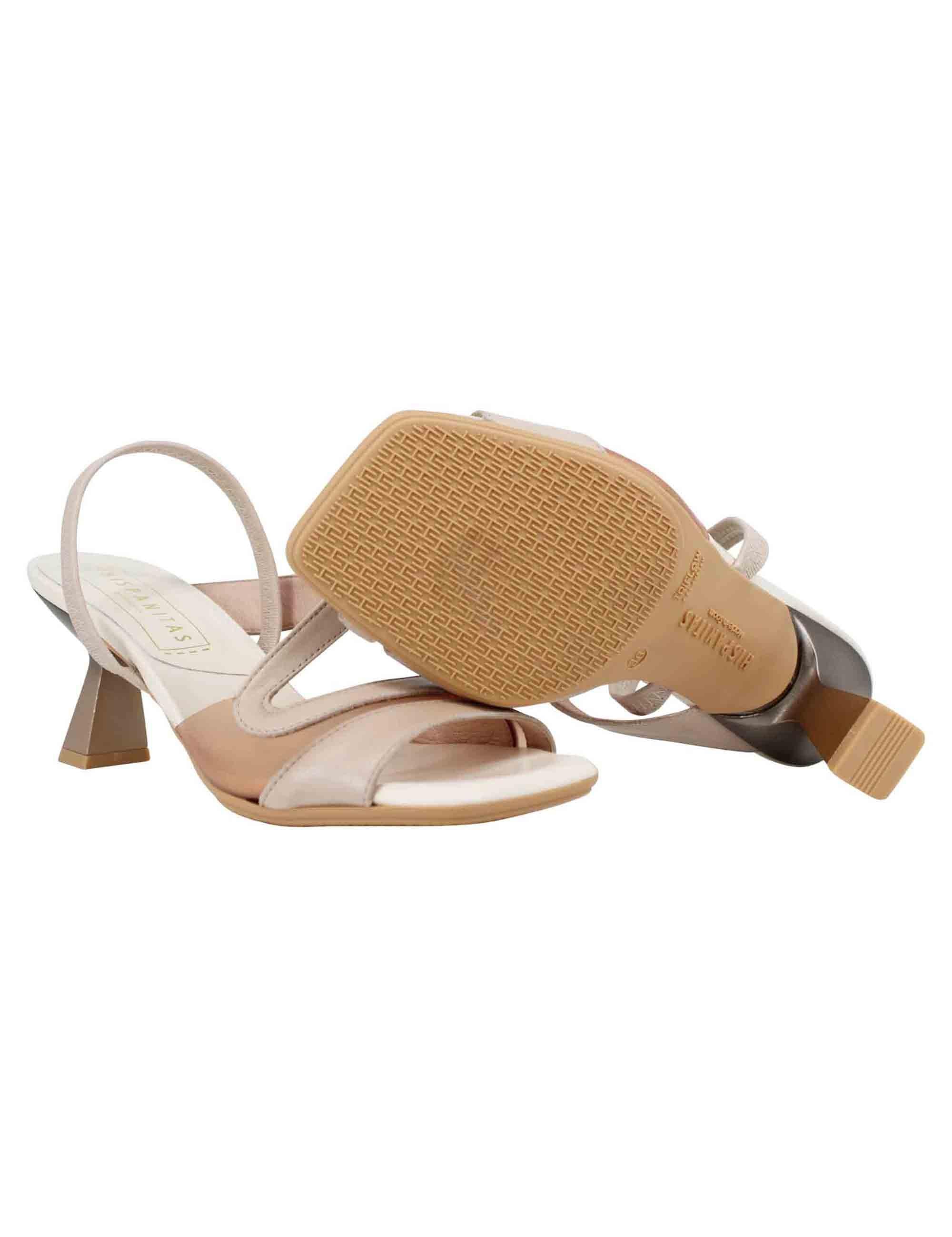 Sandali slingback donna in pelle panna con punta quadra HV243402 C004 Hispanitas 