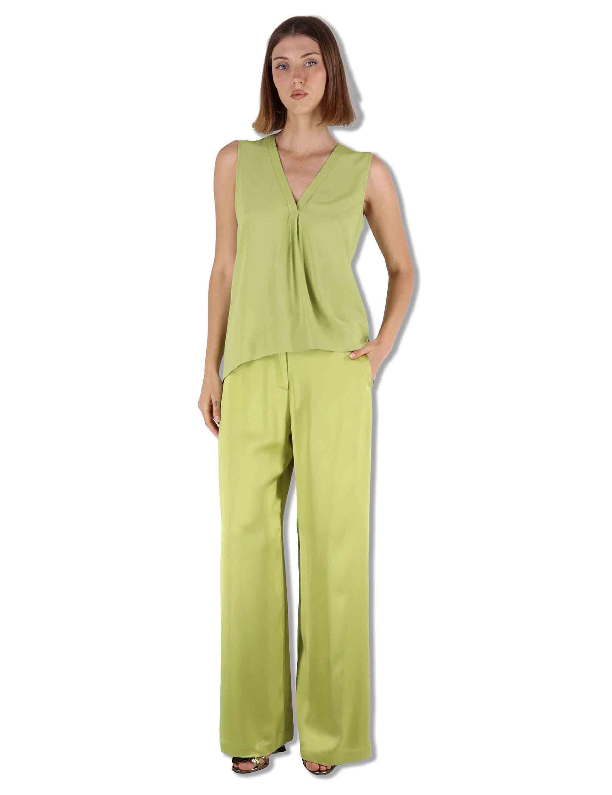 Top donna Fluid Crepe in seta verde senza maniche maniche scollo a V JP554050672 60109 Maliparmi 