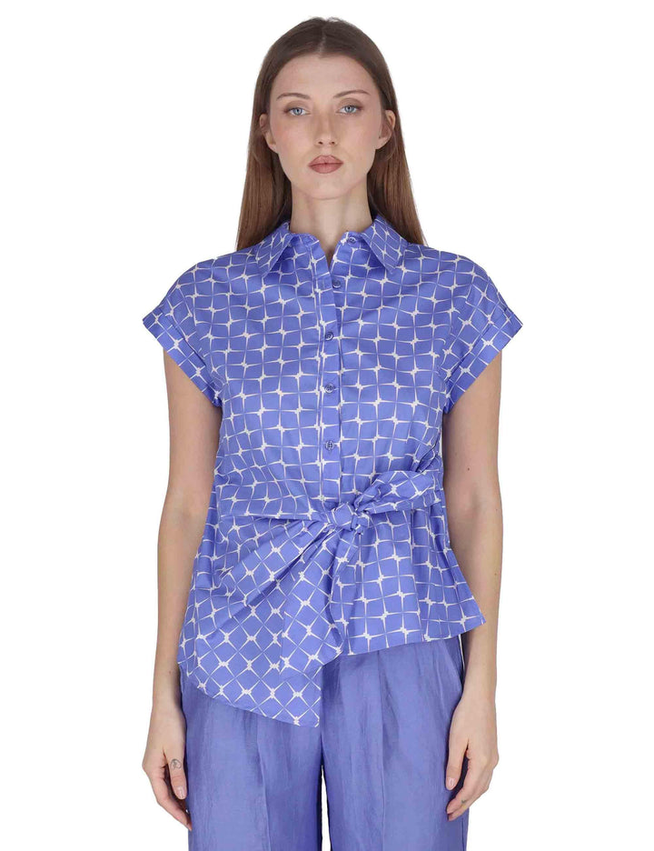 Camicie smanicate donna Knotted Shirt in cotone celeste con cintura JABCM0001-F1385-1241 6090 Justmine 