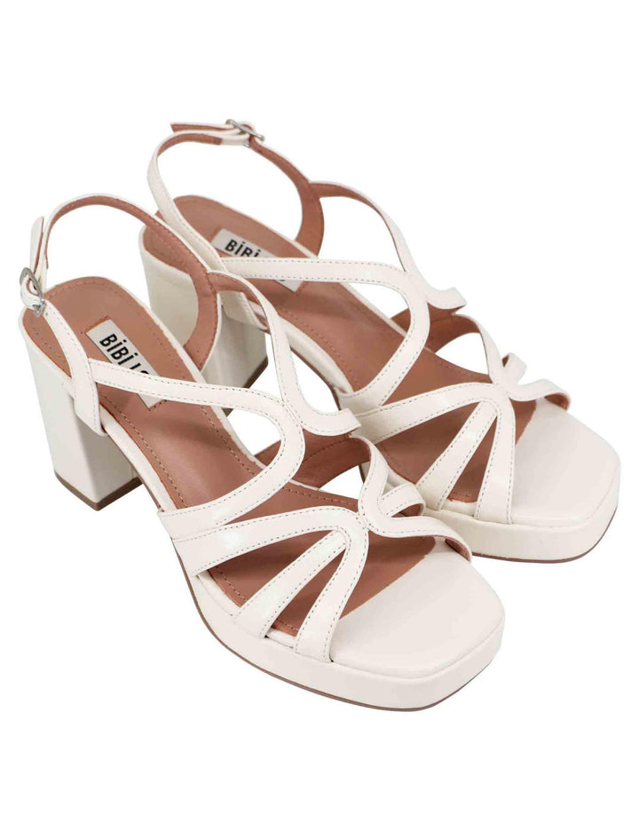 Sandali slingback donna in vernice bianca con tacco plateau e punta quadra 632P45VK 100 Bibi Lou 
