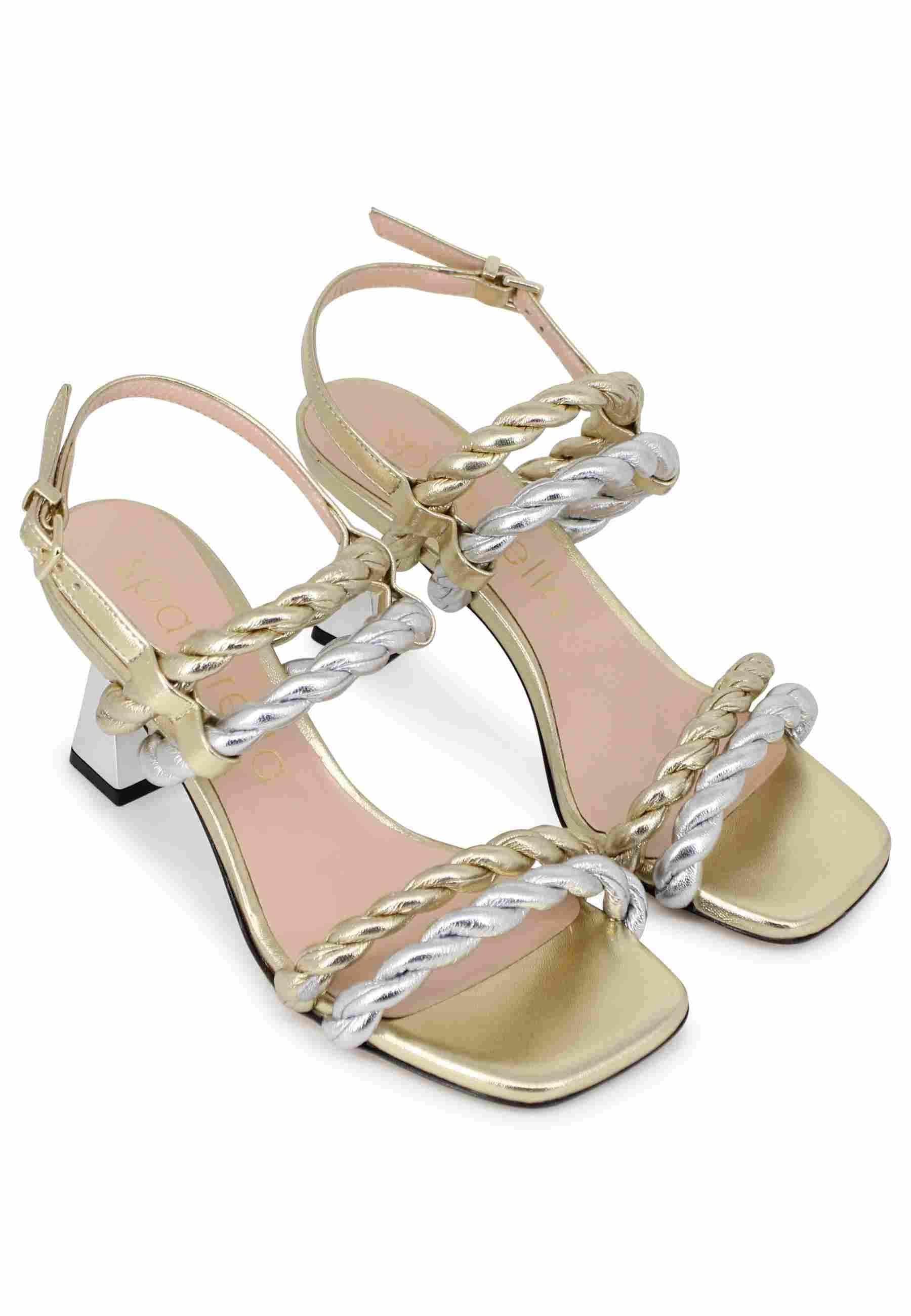 Sandali slingback donna in pelle oro e argento con tacco argento SP7127 600 Spatarella 