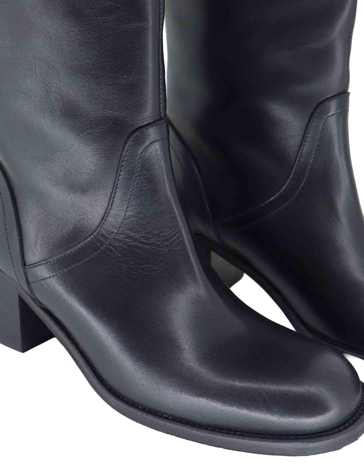 Stivali donna a tubo in pelle nera con tacco medio D306 001 Les Venues 