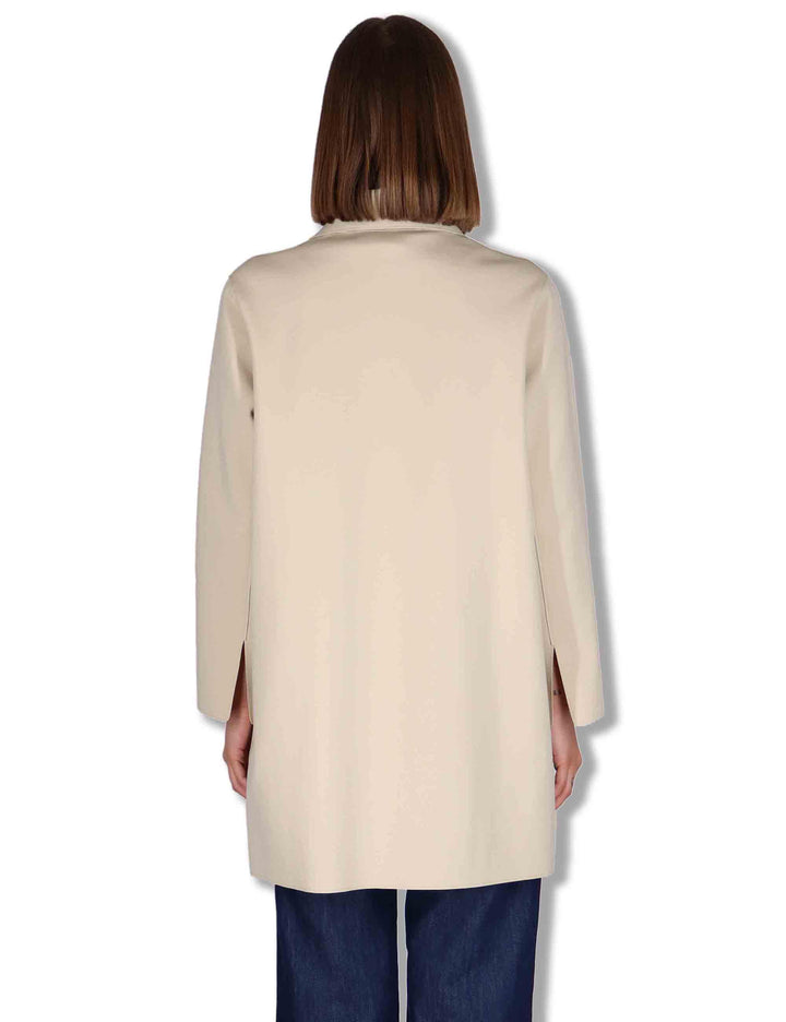 Spolverino donna in tessuto beige monopetto con bottoni in osso 50260003 031 Ewooluzione 