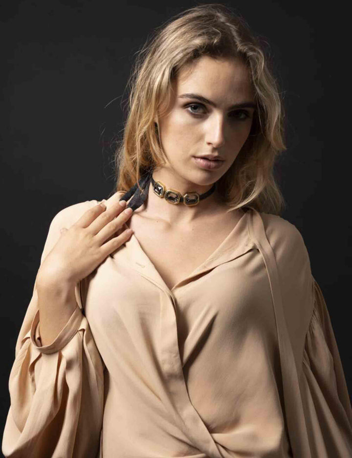 Collane donna in cachemire con castoni in ottone naturale W26ATH03MP 001 Centopercentocachemire 