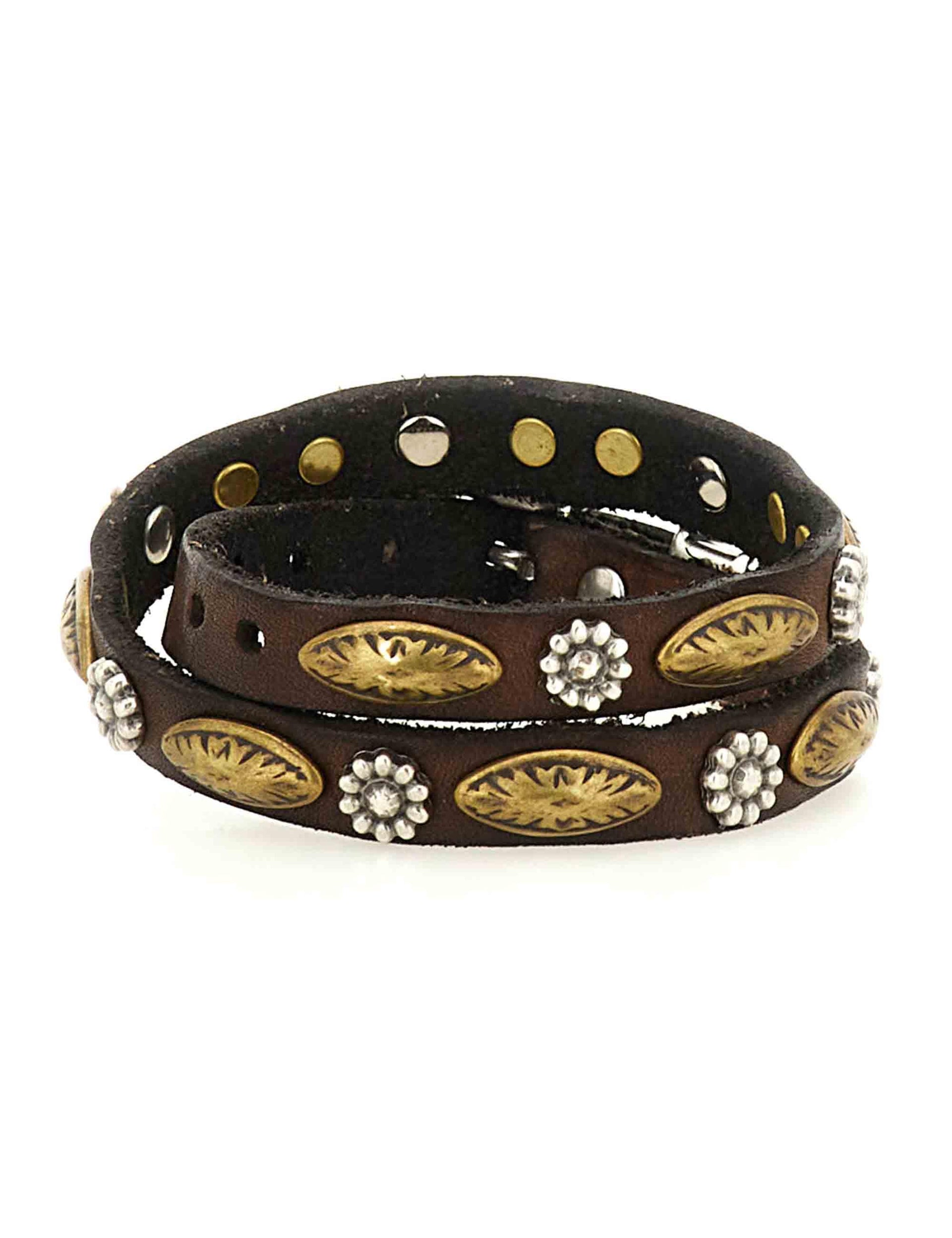 Bracciali donna in pelle marrone con borchie e fibbe a doppio giro C002270ND X3014 C1501 Campomaggi 