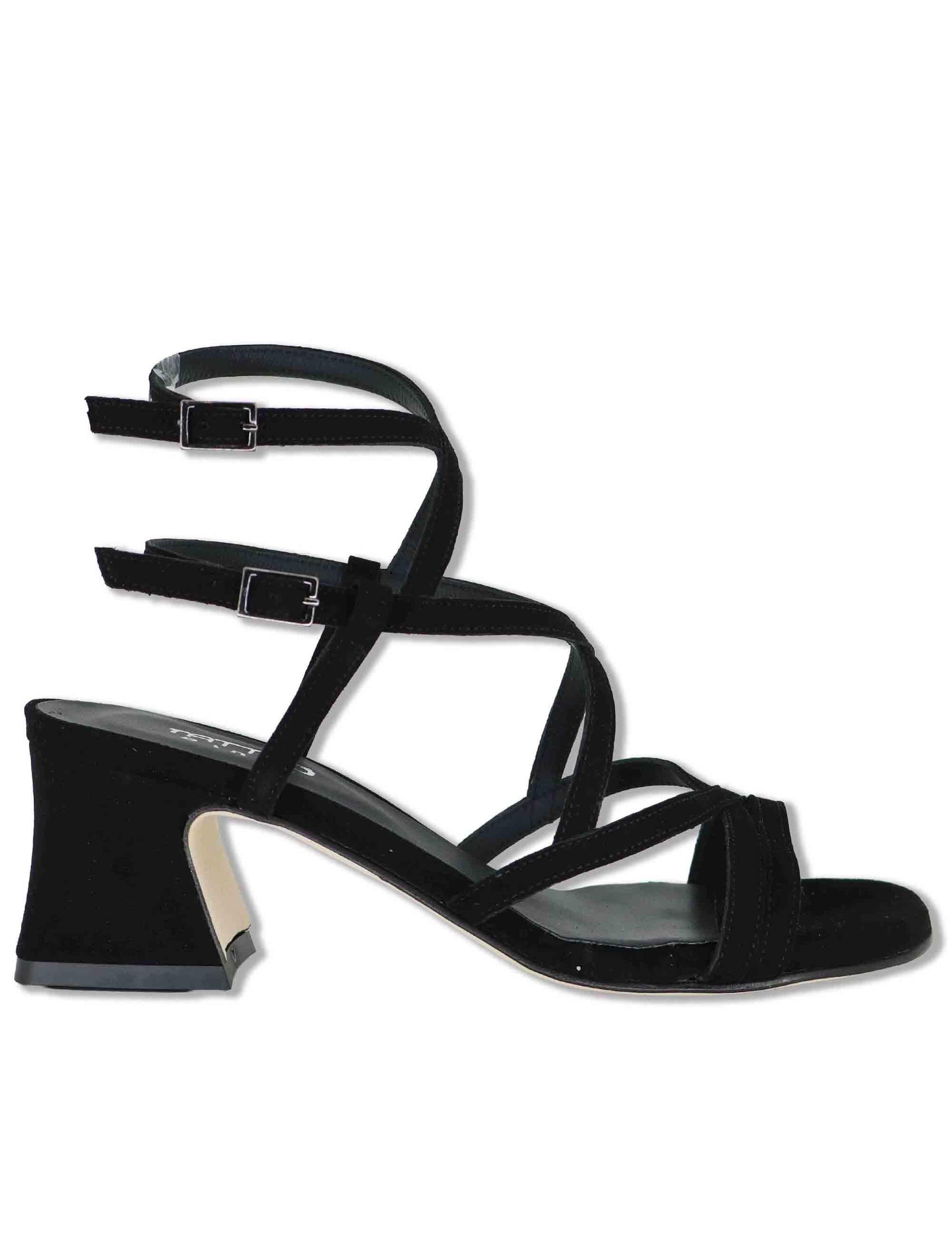 Sandali donna in camoscio nero con cinturini e tacco medio 119 001 Tattoo 