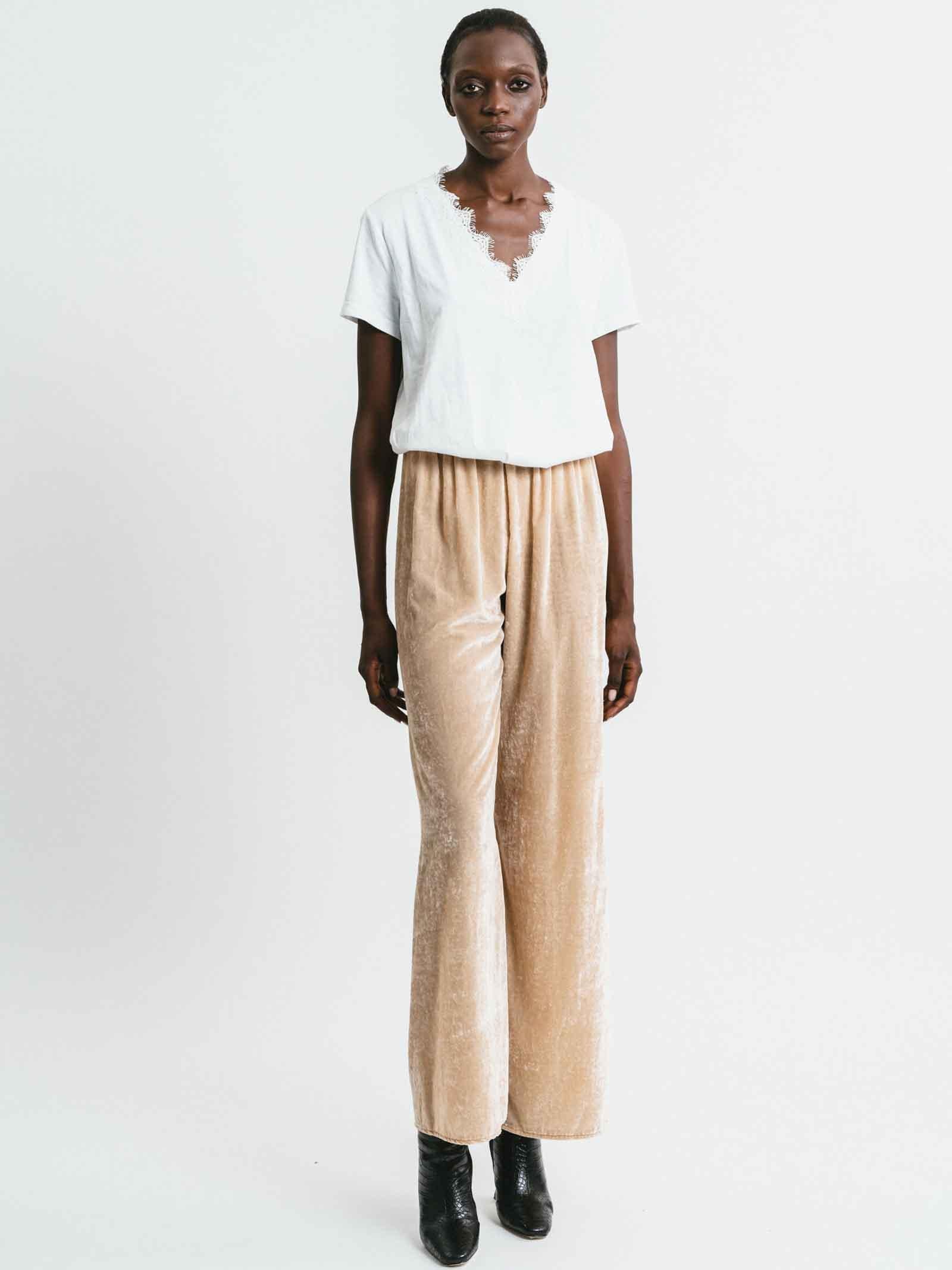 Abbigliamento Donna Pantalone Pink Memories in Velluto Beige con Elastico in Vita 11158 24 Pink Memories 