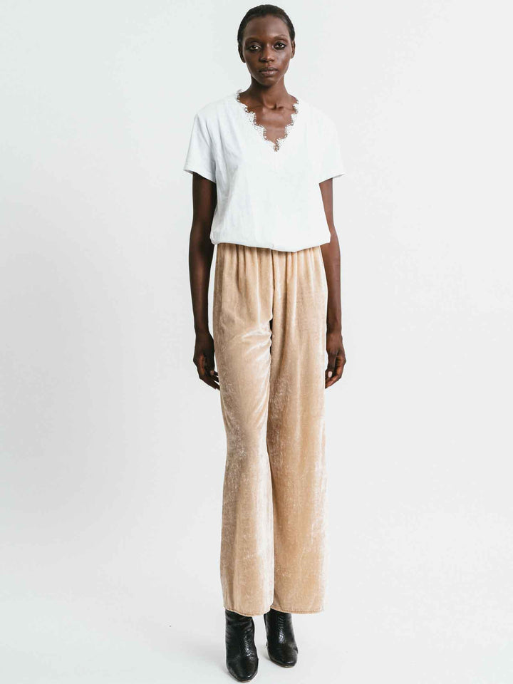 Abbigliamento Donna Pantalone Pink Memories in Velluto Beige con Elastico in Vita 11158 24 Pink Memories 