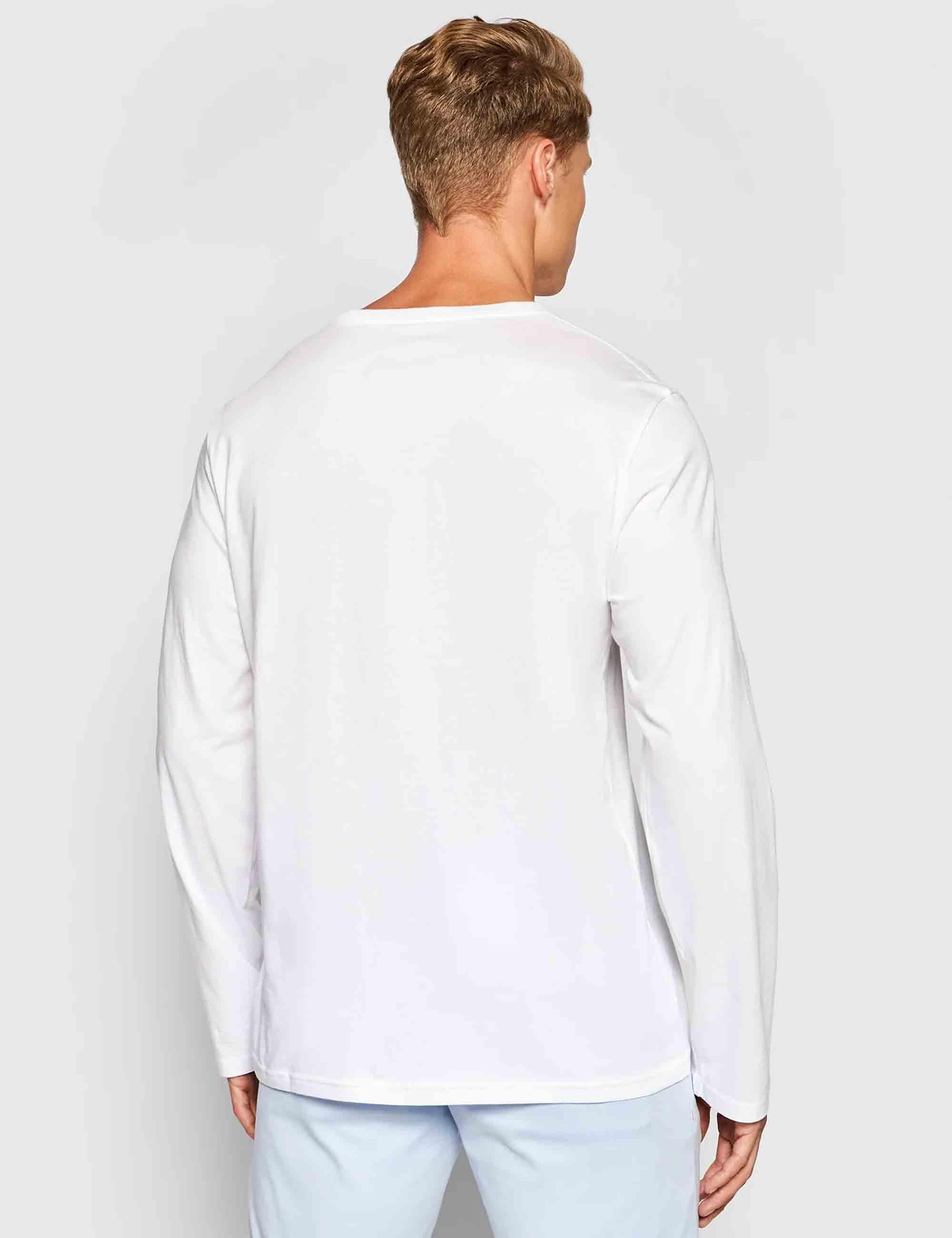 T-shirt uomo Crew in cotone bianco con logo ricamato e maniche lunghe 714844759004 WHITE Polo Ralph Lauren 