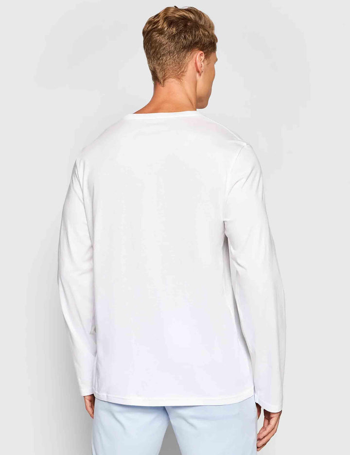 T-shirt uomo Crew in cotone bianco con logo ricamato e maniche lunghe 714844759004 WHITE Polo Ralph Lauren 