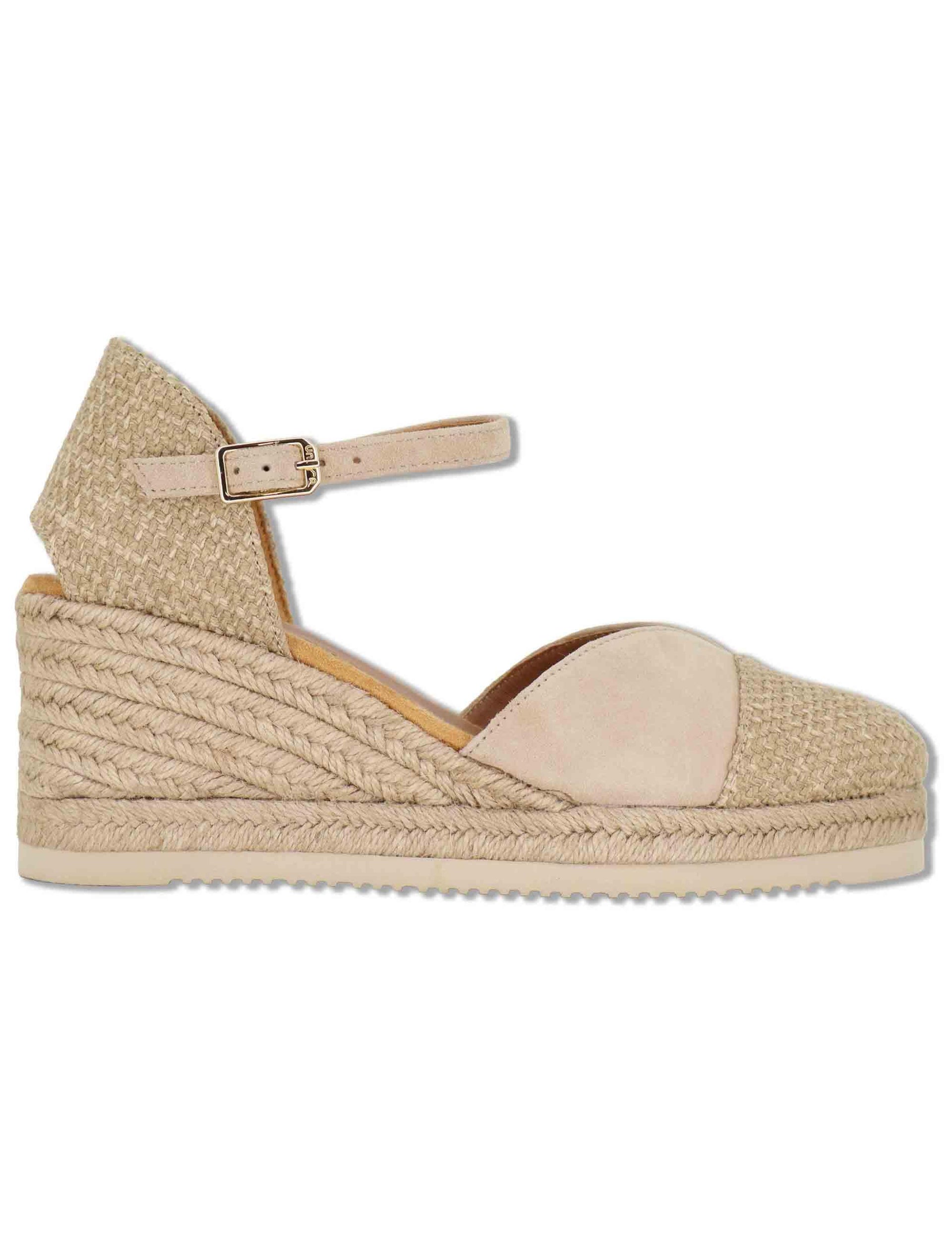 Sandali esparillas in camoscio nude con cinturino e zeppa alta in corda CECH ECL KS SKIN Unisa 