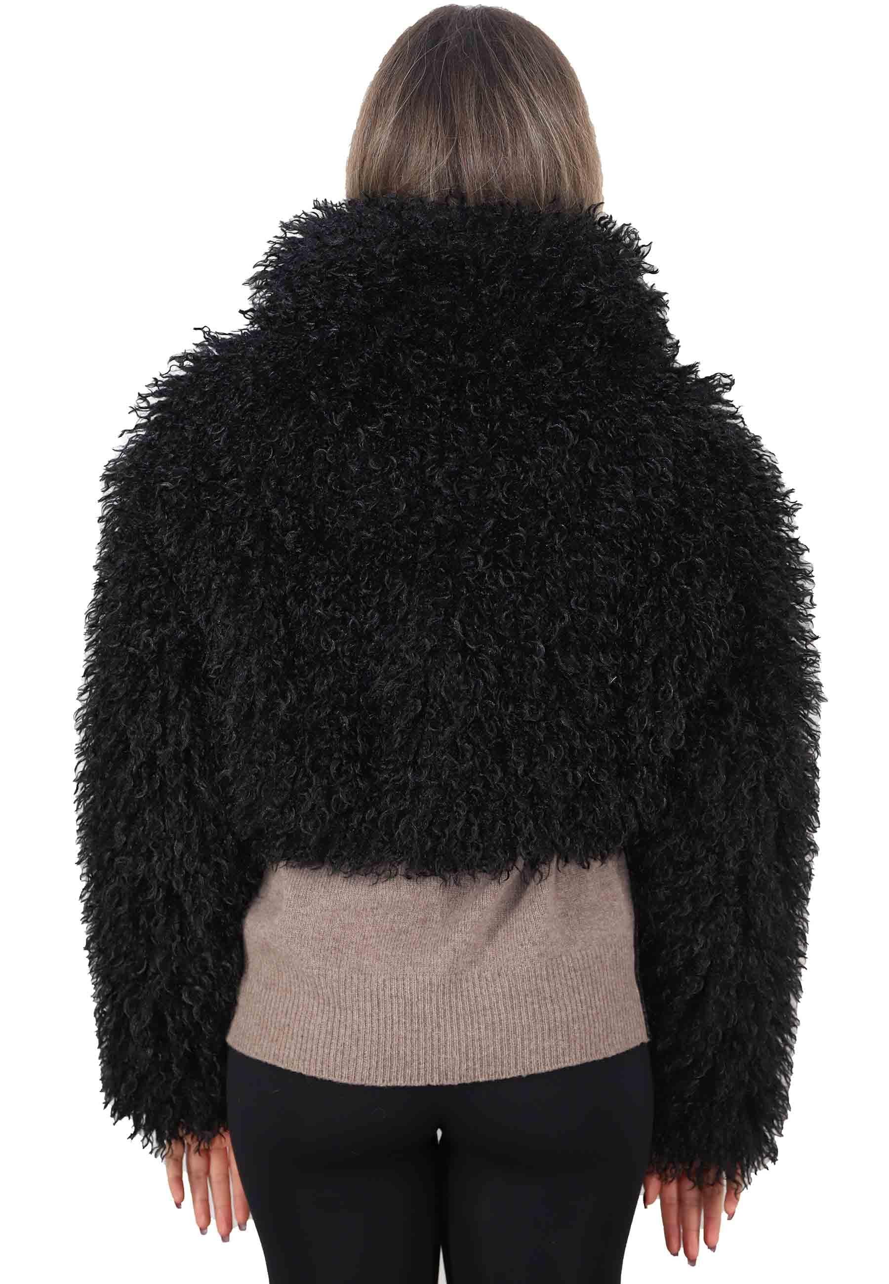 Giubbini corti donna in eco pelliccia nera SP23266 001 Spatarella 