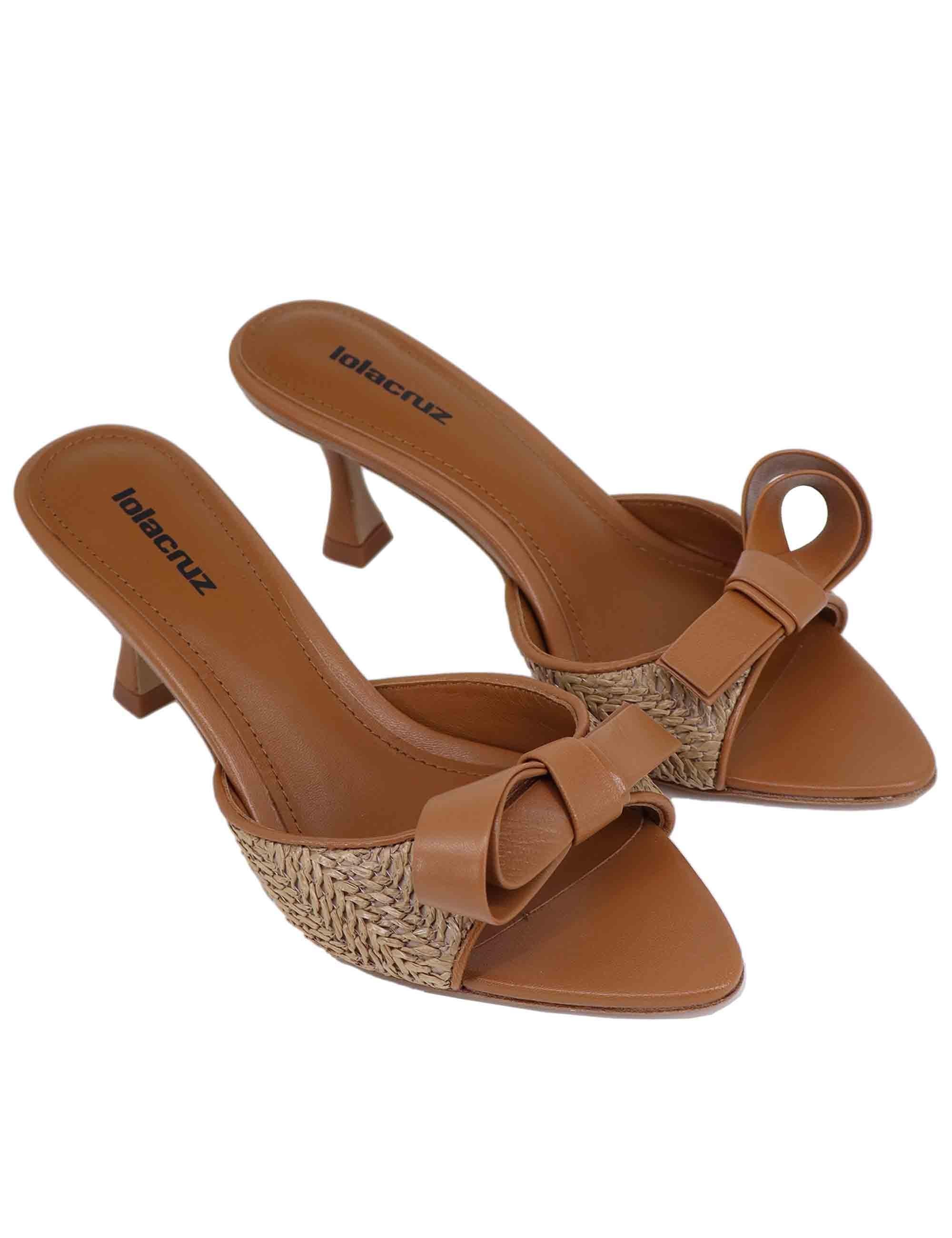 Sandali donna Linda in pelle cuoio e rafia naturale 196Z68BK 014 Lola Cruz 