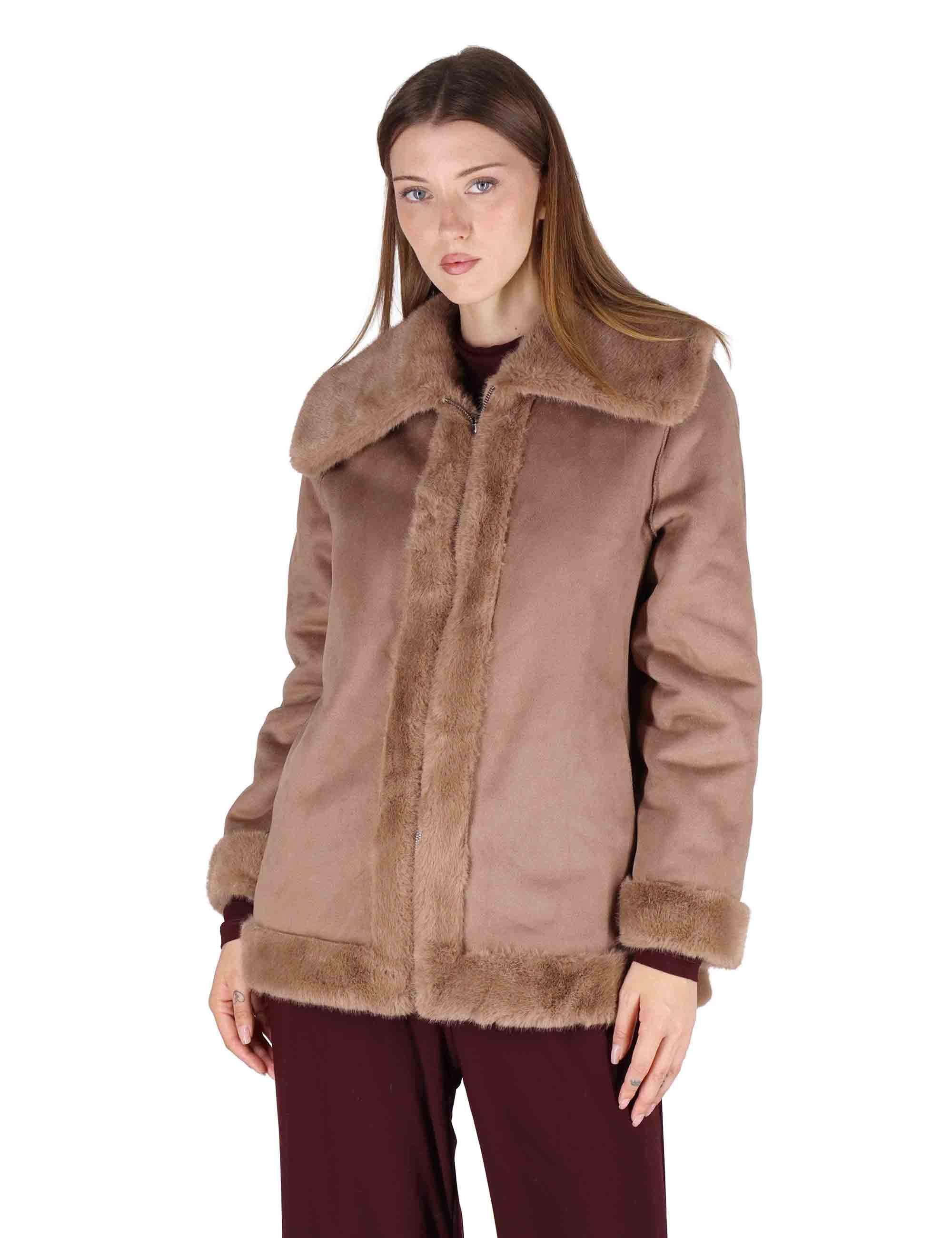 Giacche reversibili donna in eco fur marrone con zip SP25310 BROWN Spatarella 