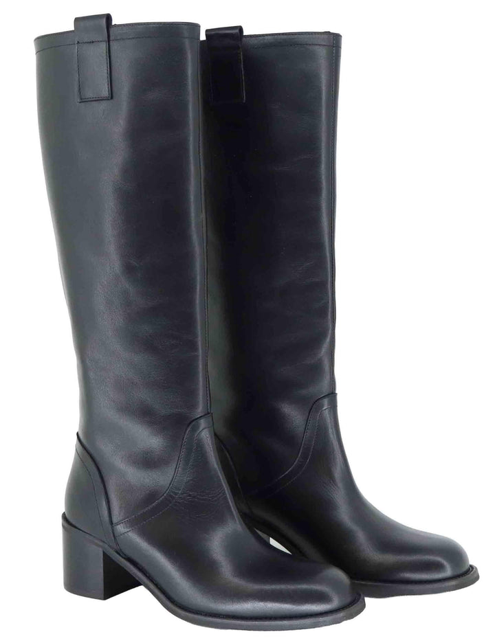 Stivali donna a tubo in pelle nera con tacco medio D306 001 Les Venues 