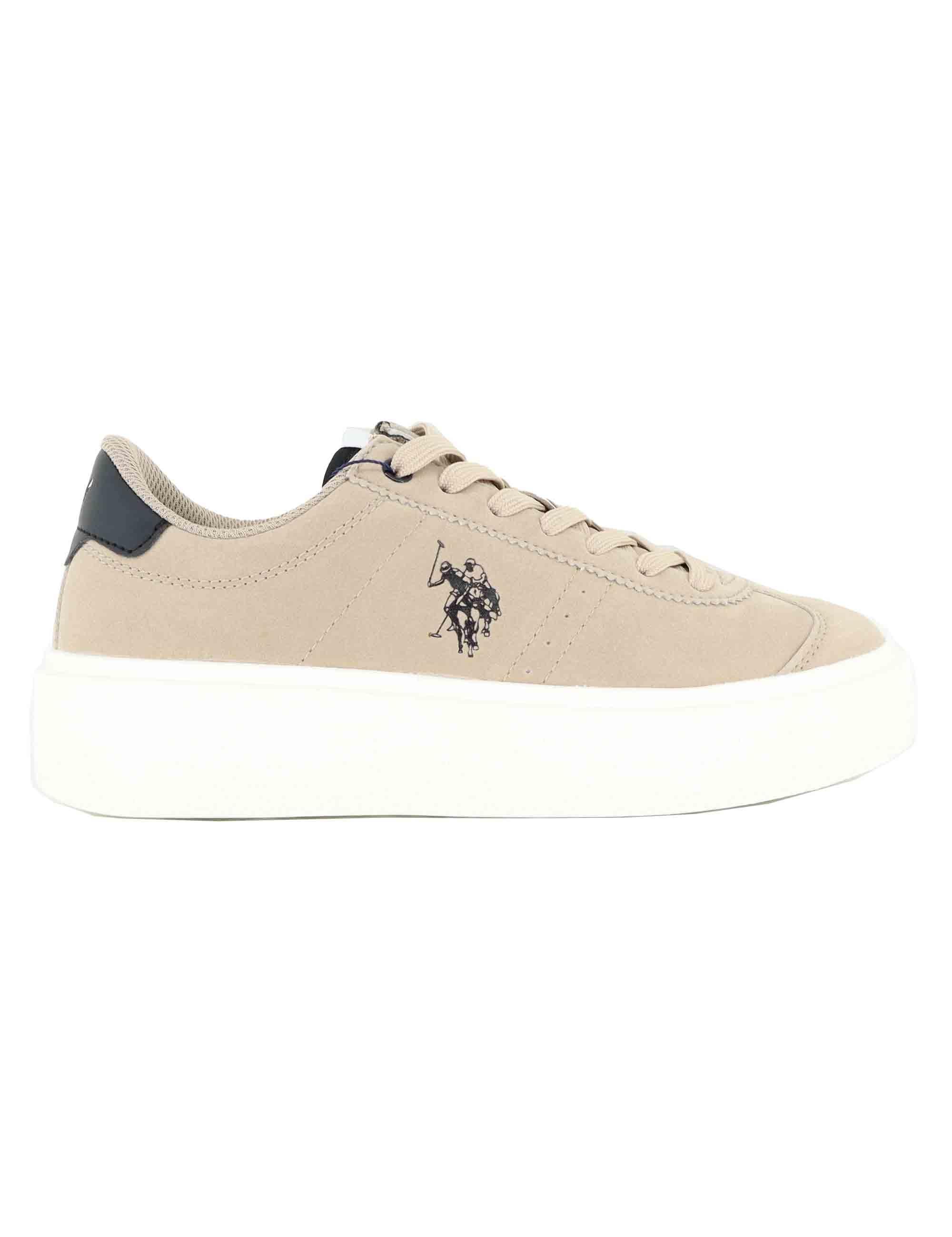 Sneakers donna in eco pelle beige con logo e suola alta in gomma JODY002 BEI U.S. Polo Assn. 