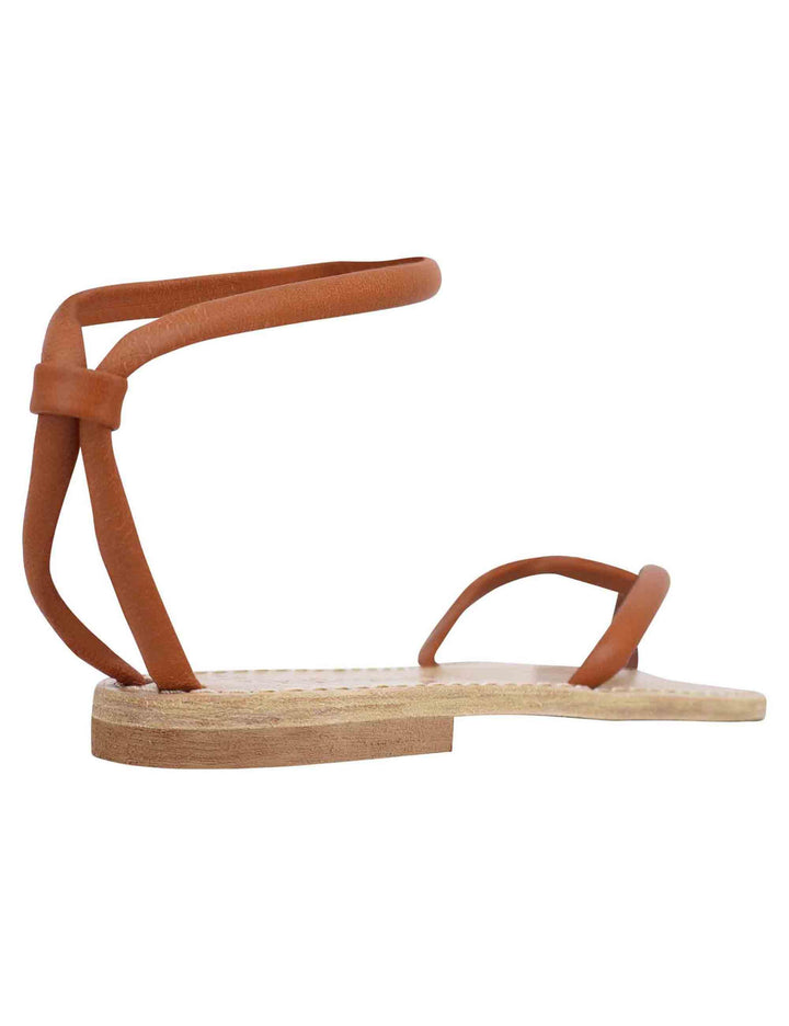 Sandali flat donna infradito in pelle cuoio con cavigliera SP546 013 Spatarella 