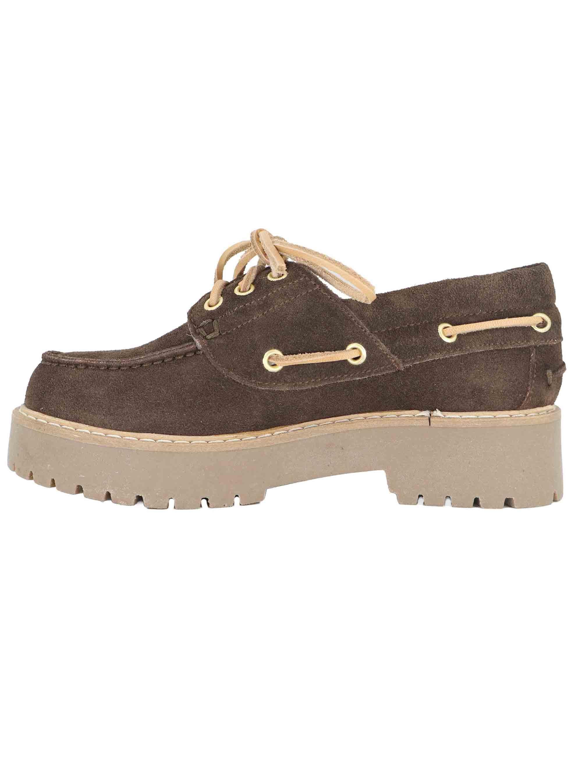 Stringate donna in crosta marrone con suola carrarmato SP20 014 Spatarella 