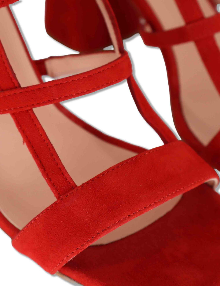 Sandali donna in camoscio rosso con tacco alto e cinturino alla caviglia SP2523 088 Spatarella 