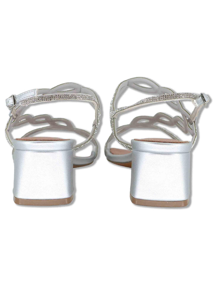 Sandali donna slingback in pelle e strass argento con tacco medio Dill 889Z00HG 01-PLATA Bibi Lou 