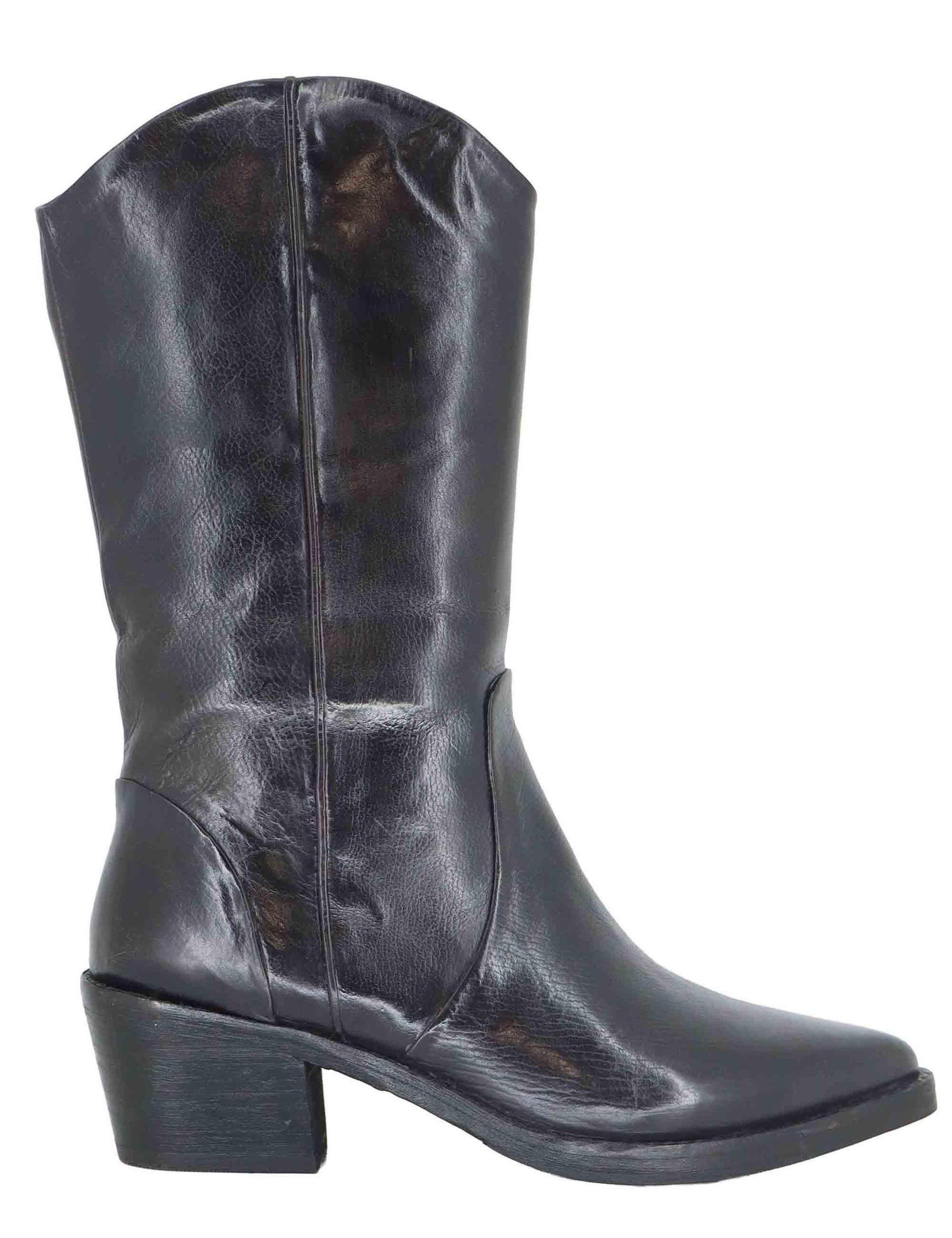 Stivali texani donna in pelle marrone con tacco medio 252-21-14 DKGRE Zolfo 