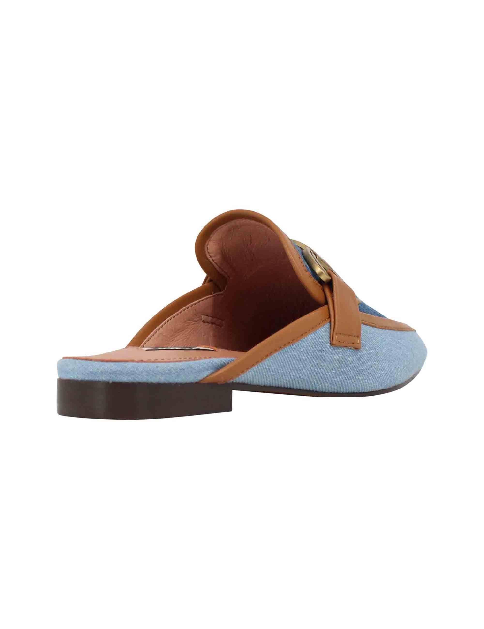 Sabot donna in canvas blu con morsetto brunito e tacco basso Vela 580Z67VK 608 Bibi Lou 