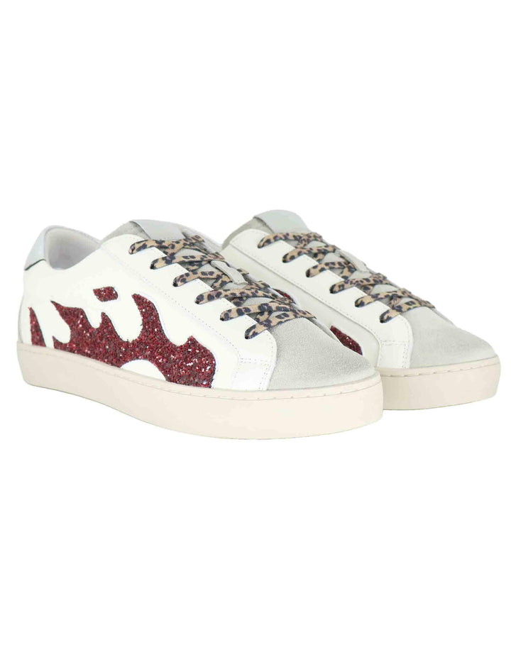 Sneakers donna in pelle bianca con logo glitter D0011S10 02 Gamin 