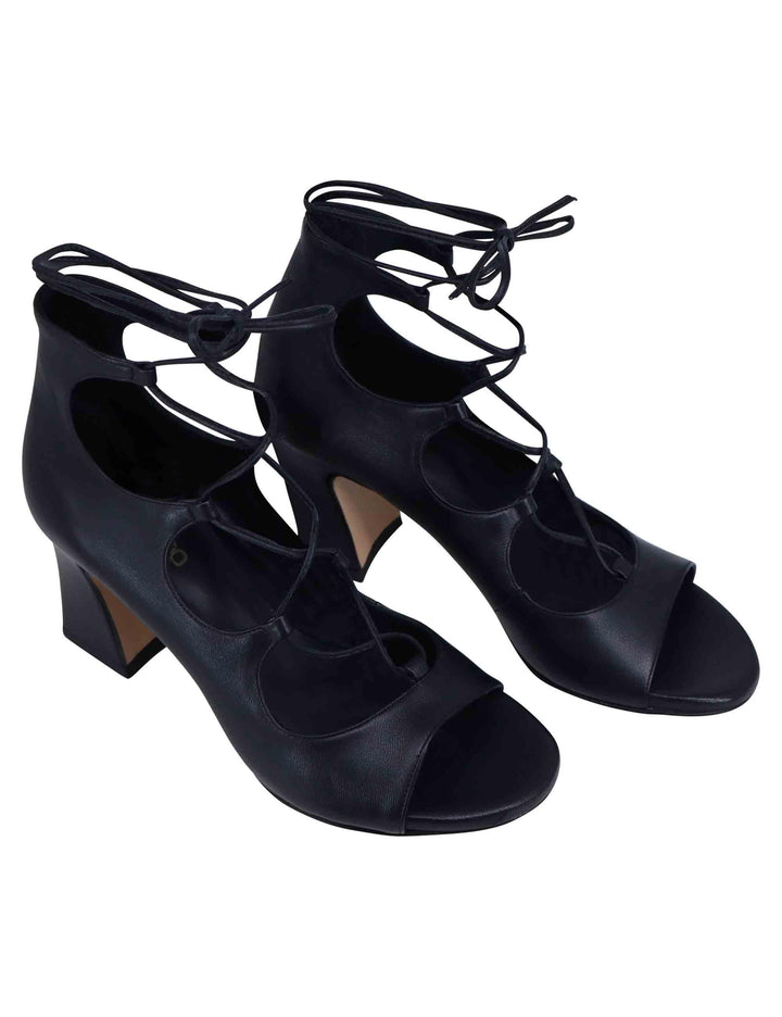 Sandali donna in pelle nera con lacci alla caviglia e tallone chiuso ROCK 20 001 Tattoo 