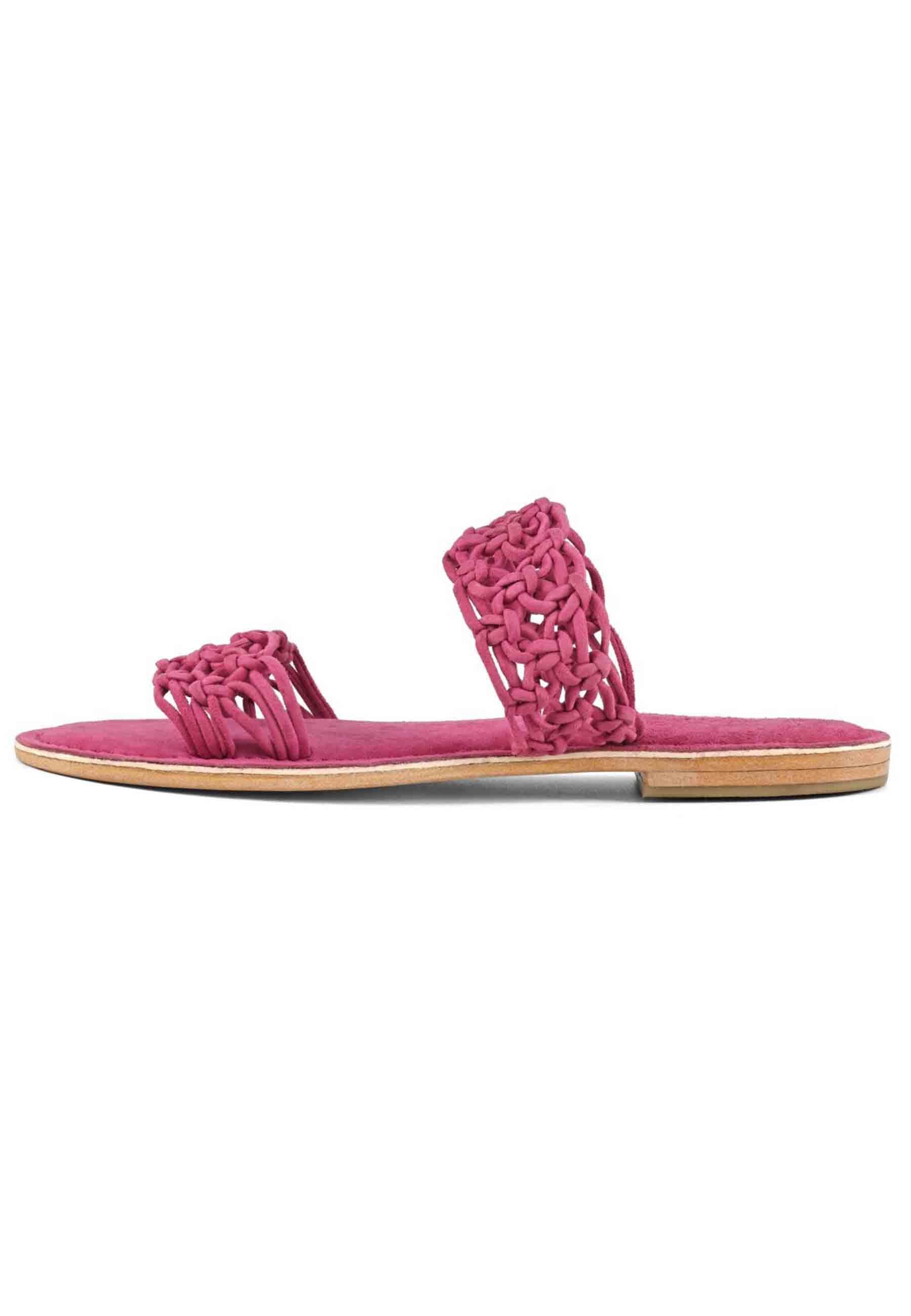Sandali donna in camoscio fuxia a doppia fascia con nodi 223005 FUX Coral Blue 