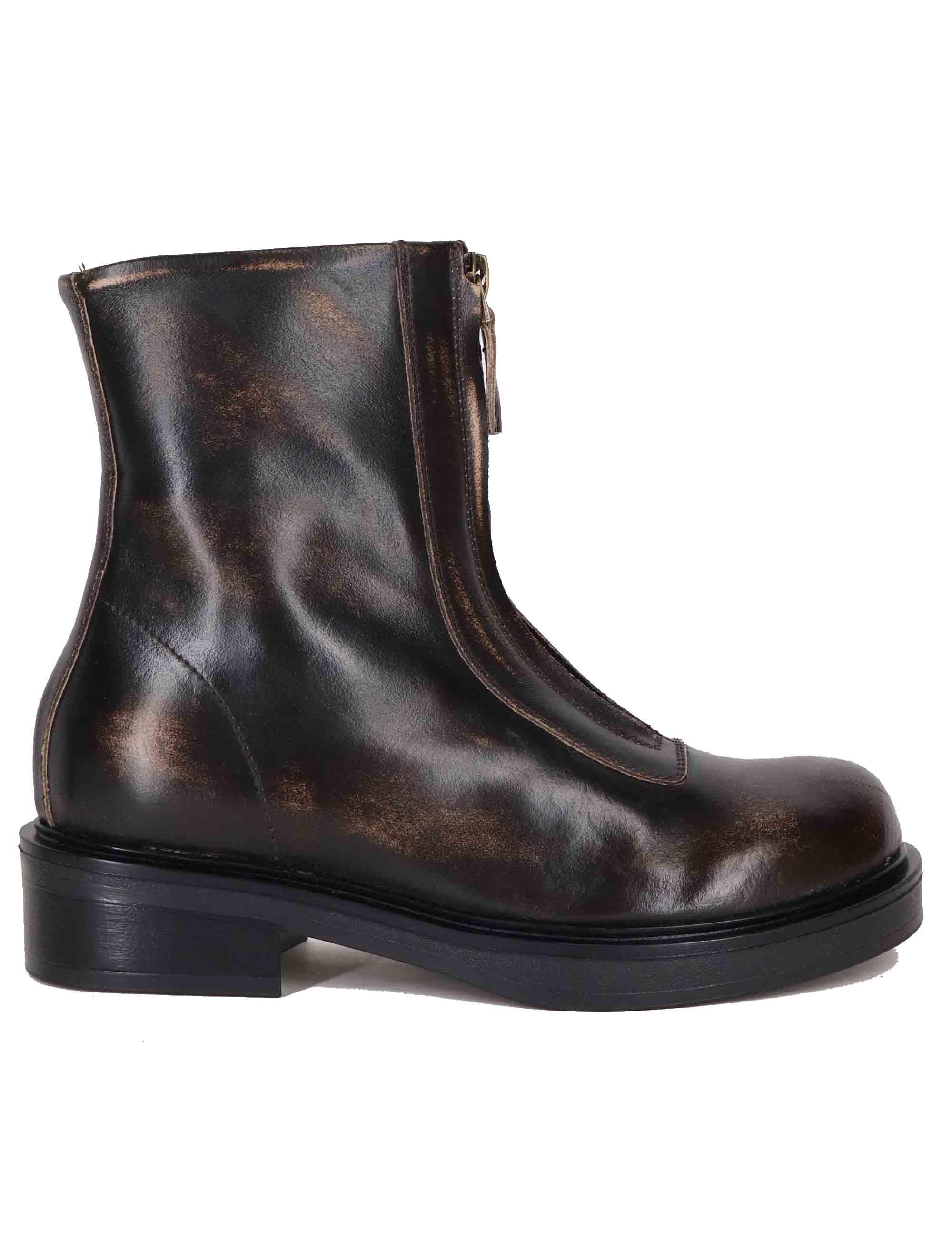 Stivaletti donna in pelle marrone con suola in gomma SPA7100 014 Spatarella 