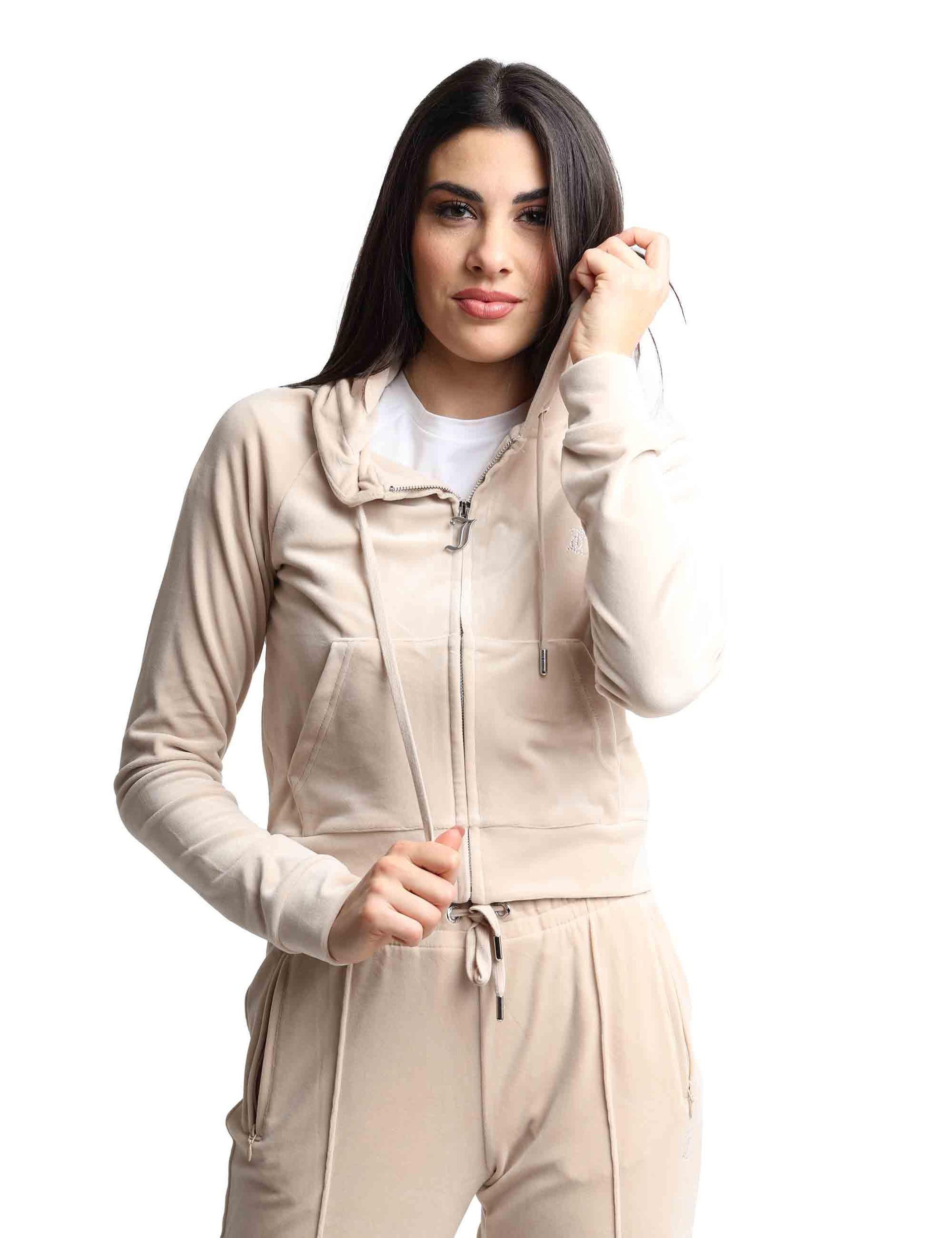 Felpe donna Madison in tessuto beige con cappuccio e zip VIJH70194WPF JJ1 Juicy Couture 