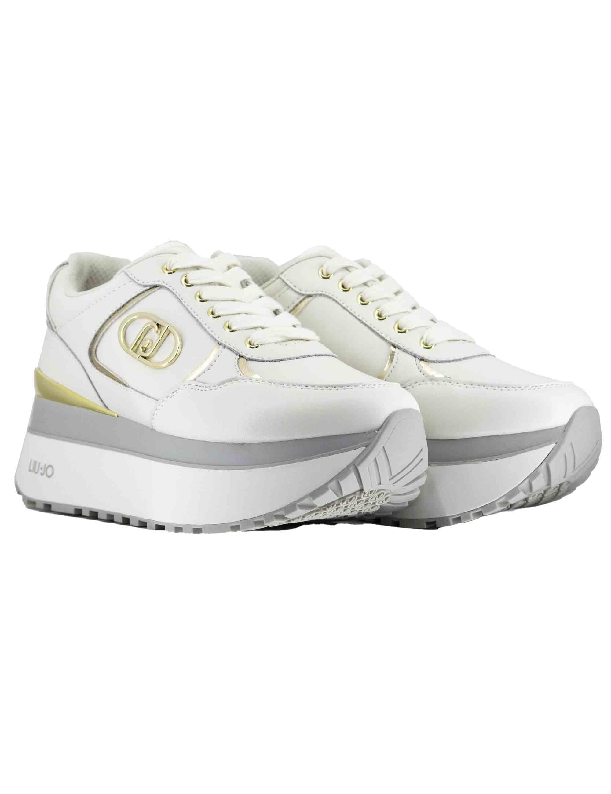 Sneakers Maxi Wonder Plus 01 in pelle off white con zeppa alta in gomma BF5011P0102S1400 Off White Liu-Jo 