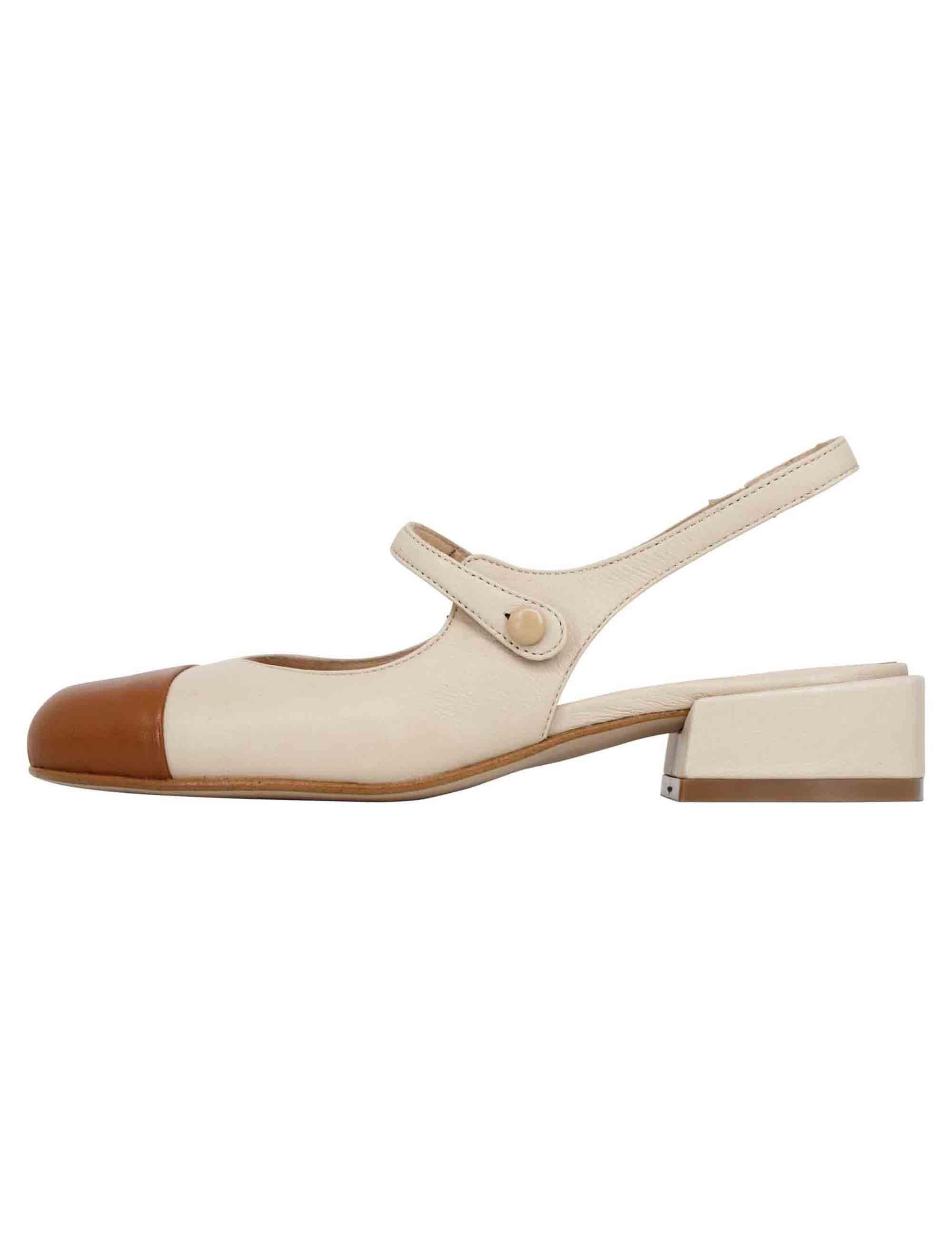 Decollete slingback donna in pelle beige bicolore con puntale cammello SPCH35 016 Spatarella 