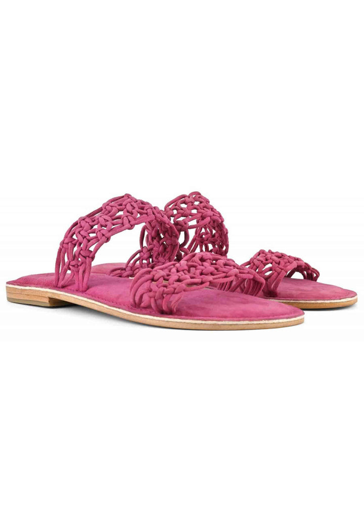 Sandali donna in camoscio fuxia a doppia fascia con nodi 223005 FUX Coral Blue 