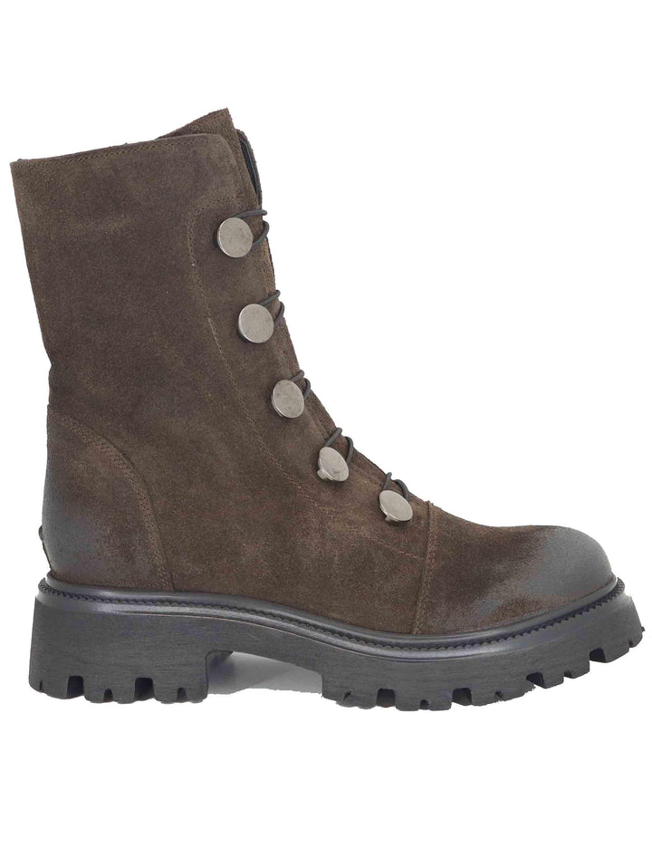 Stivaletti anfibi donna in camoscio marrone con borchie e suola carrarmato GAIA 9 014 Tattoo 